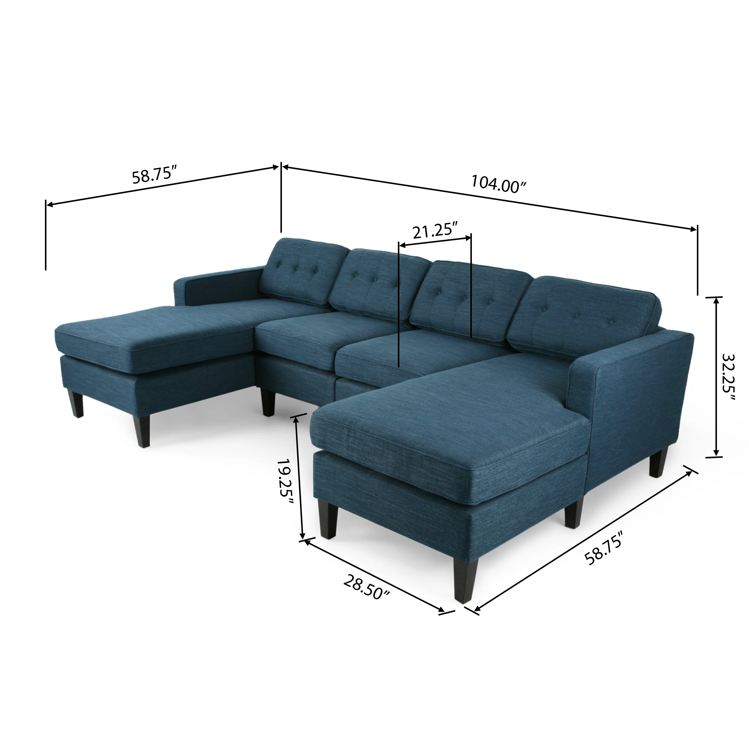 Grace Contemporary Fabric Chaise Sectional with Button Accents - furnishings