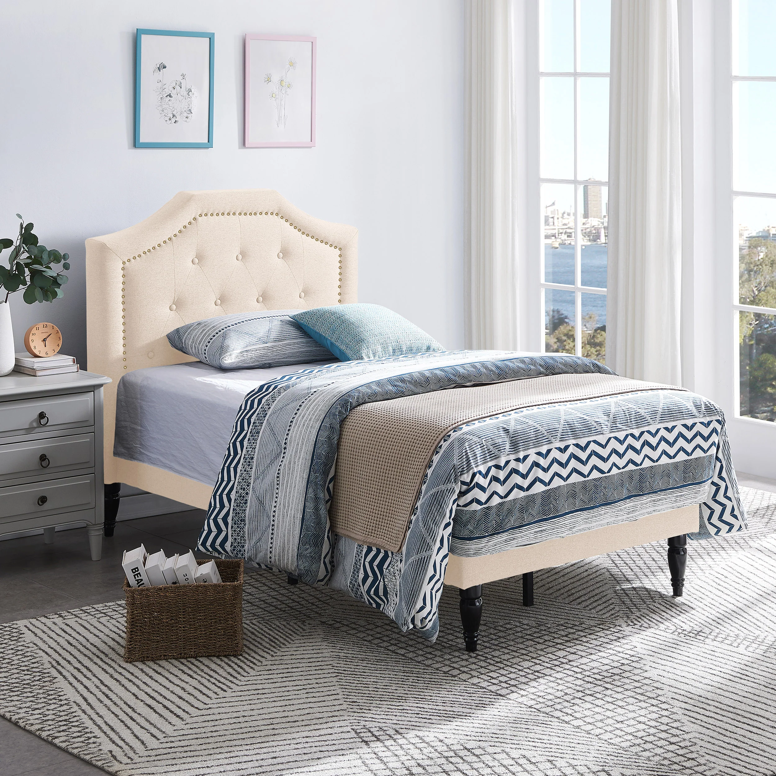 Renee Contemporary Upholstered Twin Bed Platform - furnishings