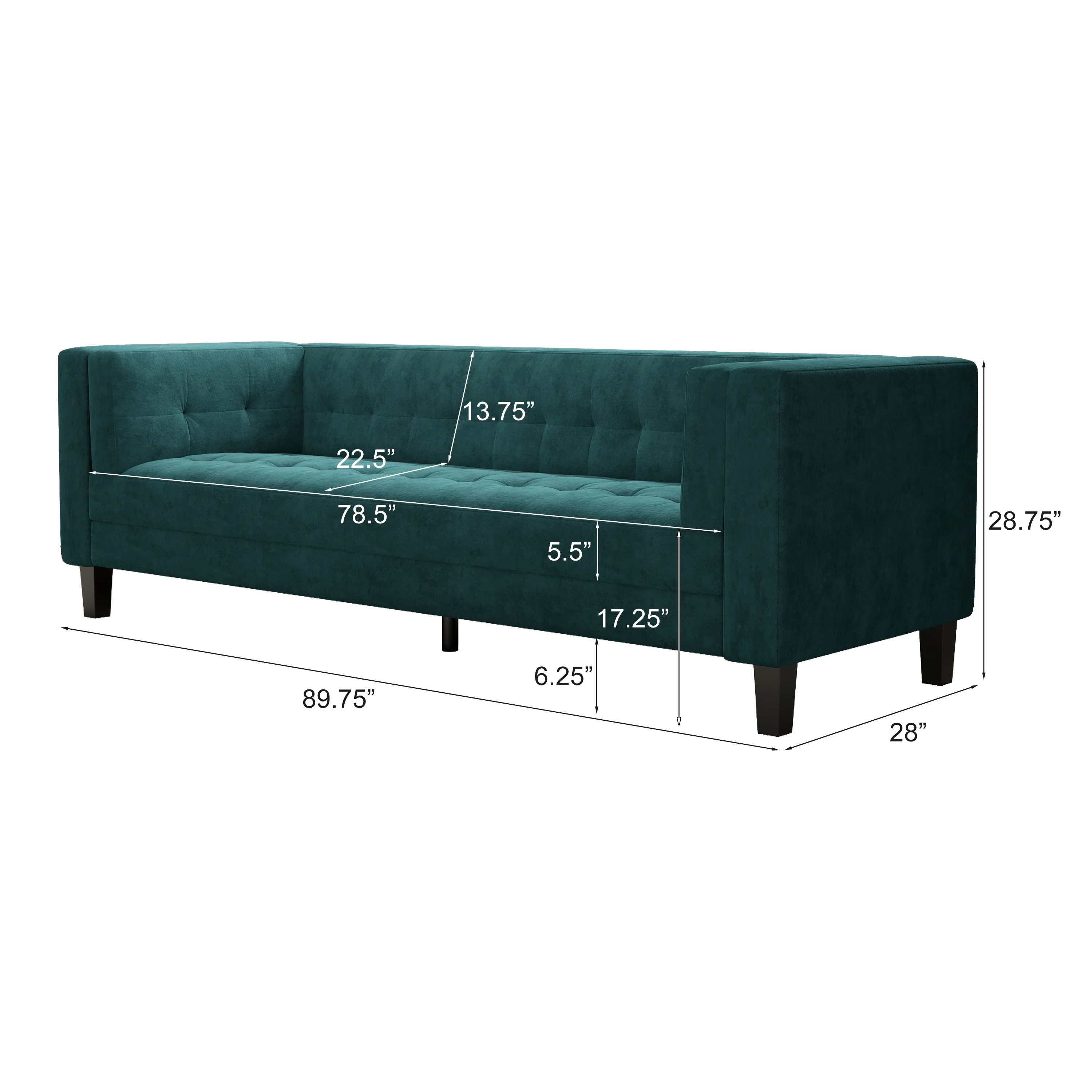Sororia Velvet 3-Seater Low Profile Sofa - furnishings