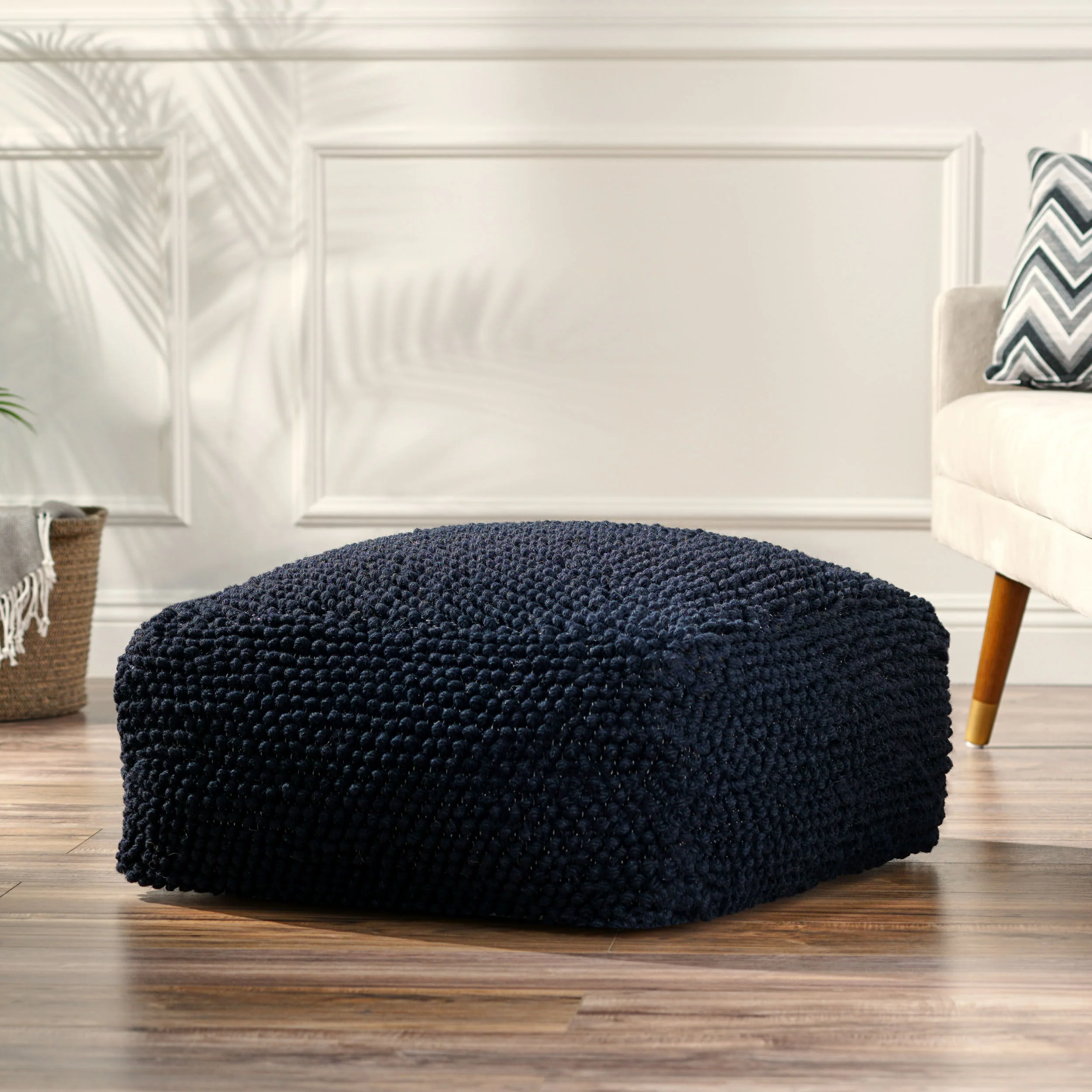 Wilsey Boho Handcrafted Tufted Fabric Square Pouf - furnishings