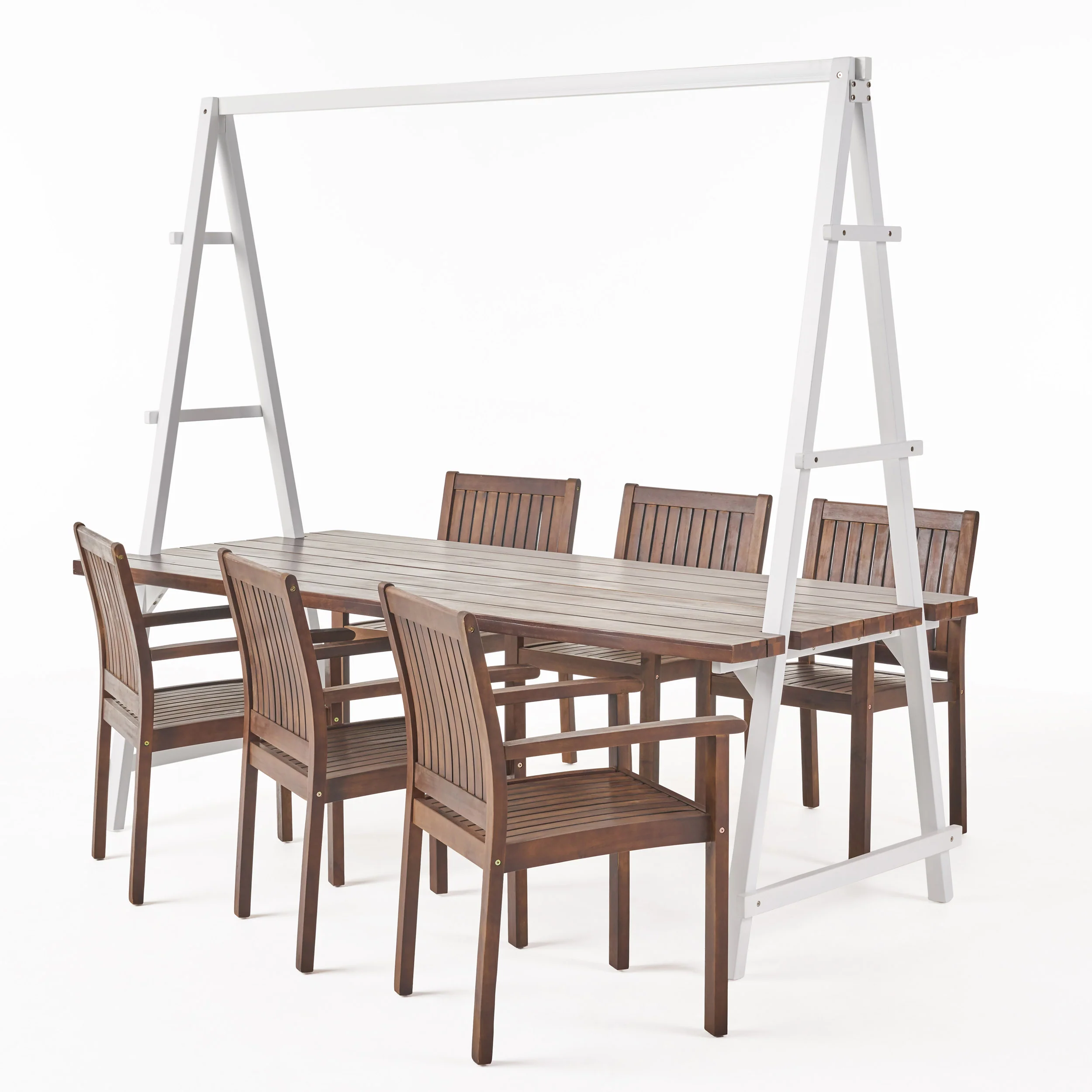 Brora Outdoor 6 Seater Acacia Wood and Iron Planter Dining Set - furnishings
