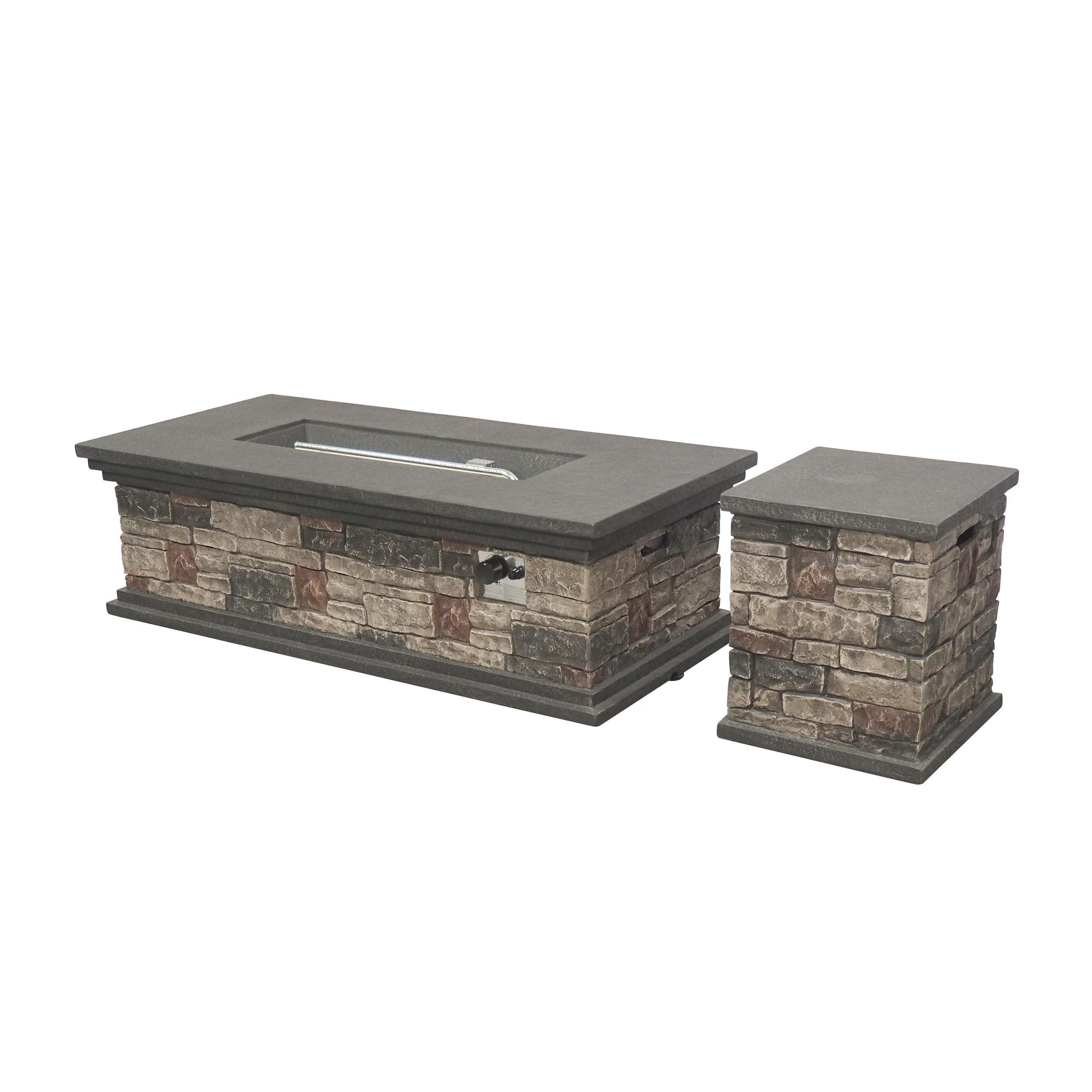 Lillian Rectangular Faux Stone 50,000 BTU Propane Fire Pit - furnishings