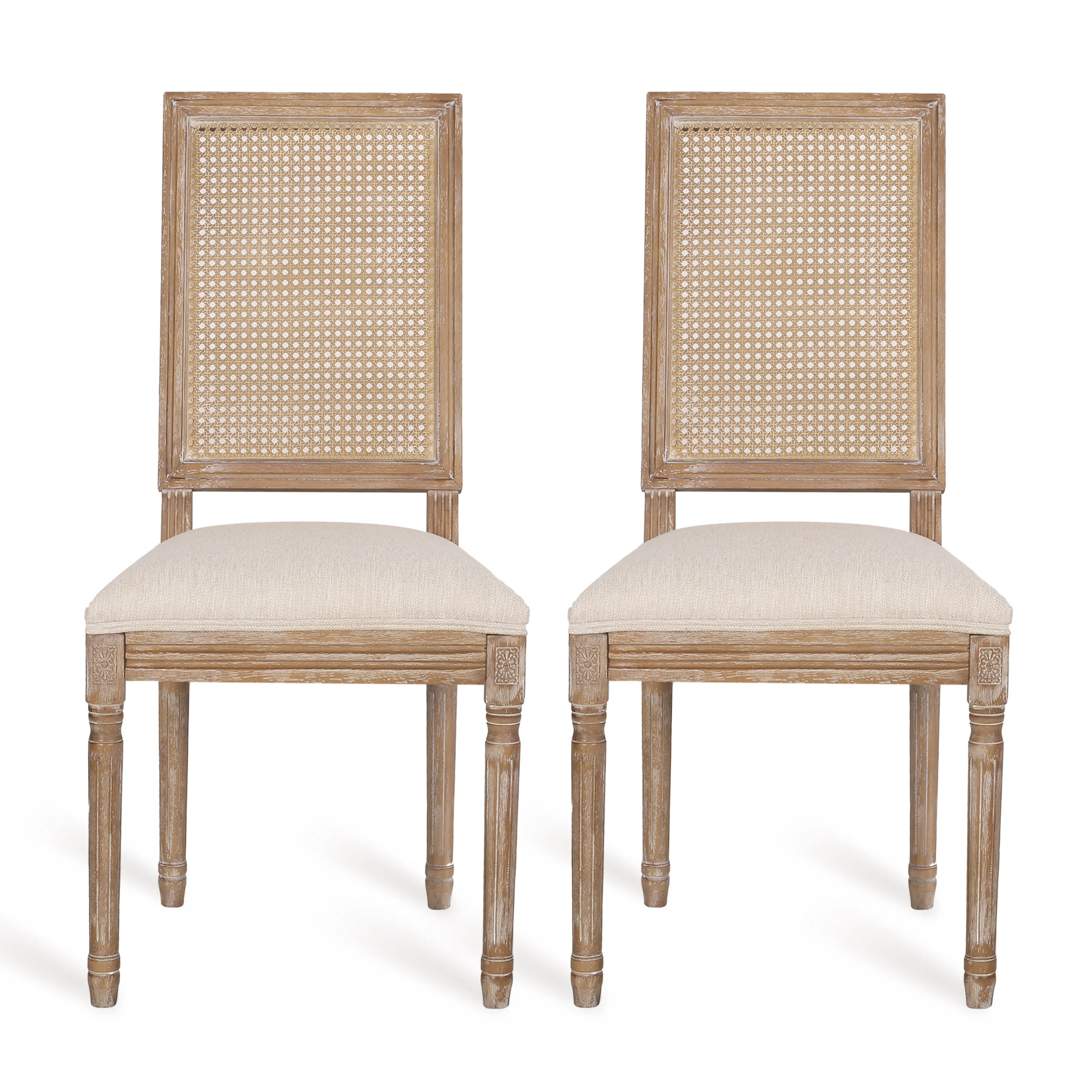 Brownell French Country Wood and Cane Upholstered Dining Chair, Set of 2 - furnishings