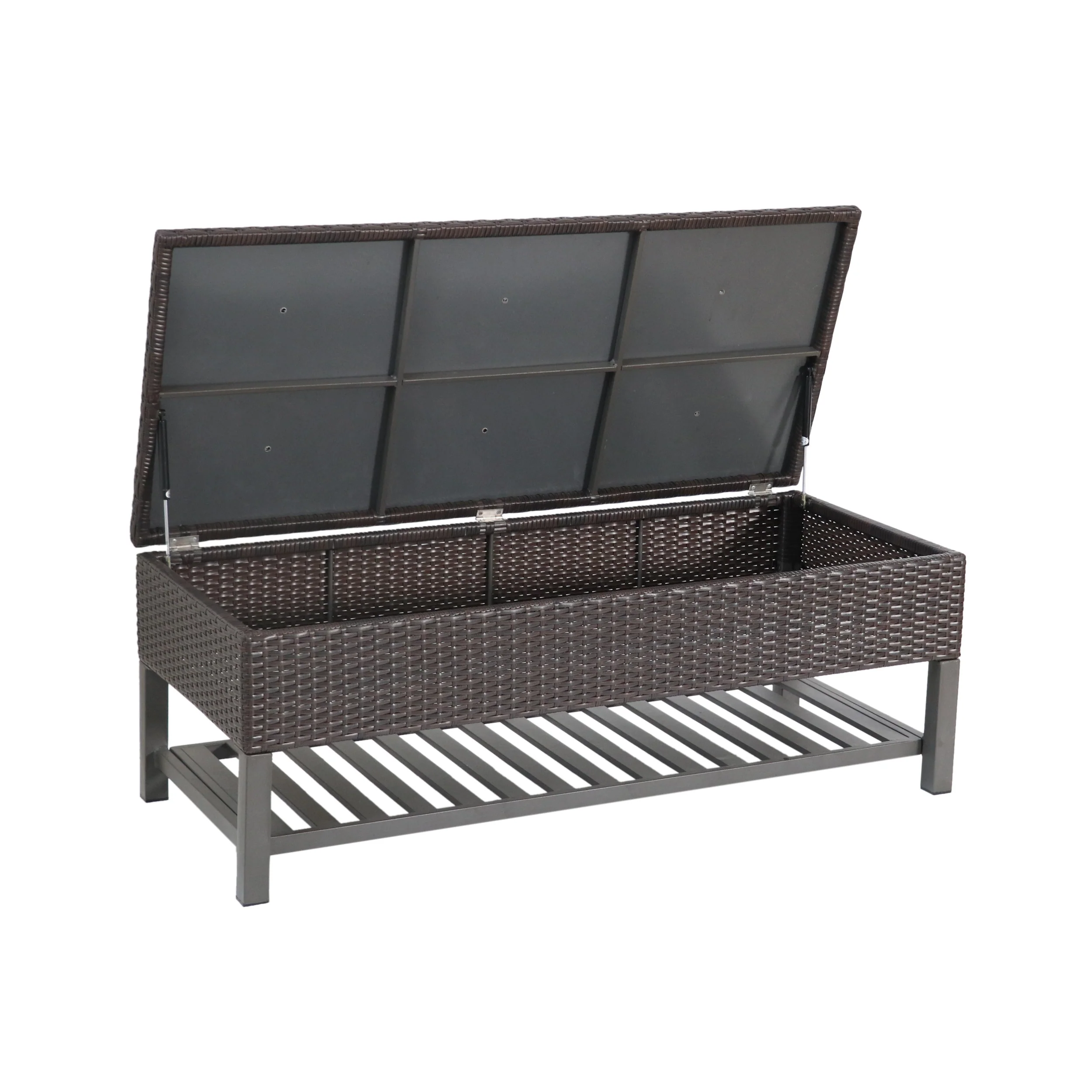 Martina Storage Bench with Rack, Wicker with Iron Frame - furnishings