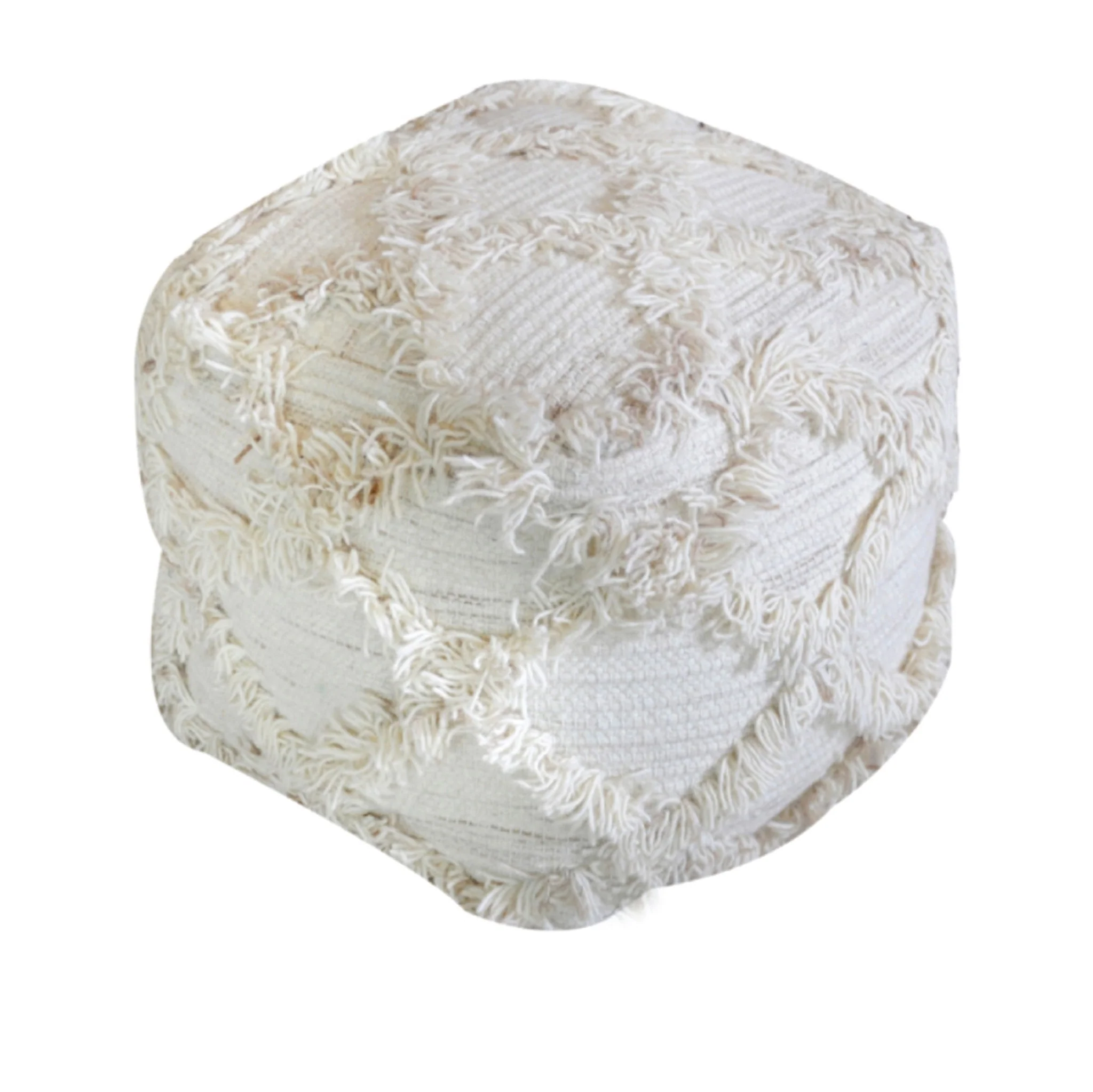 Viraj Boho Artisan Hand Woven Wool and Cotton Cube Pouf - furnishings