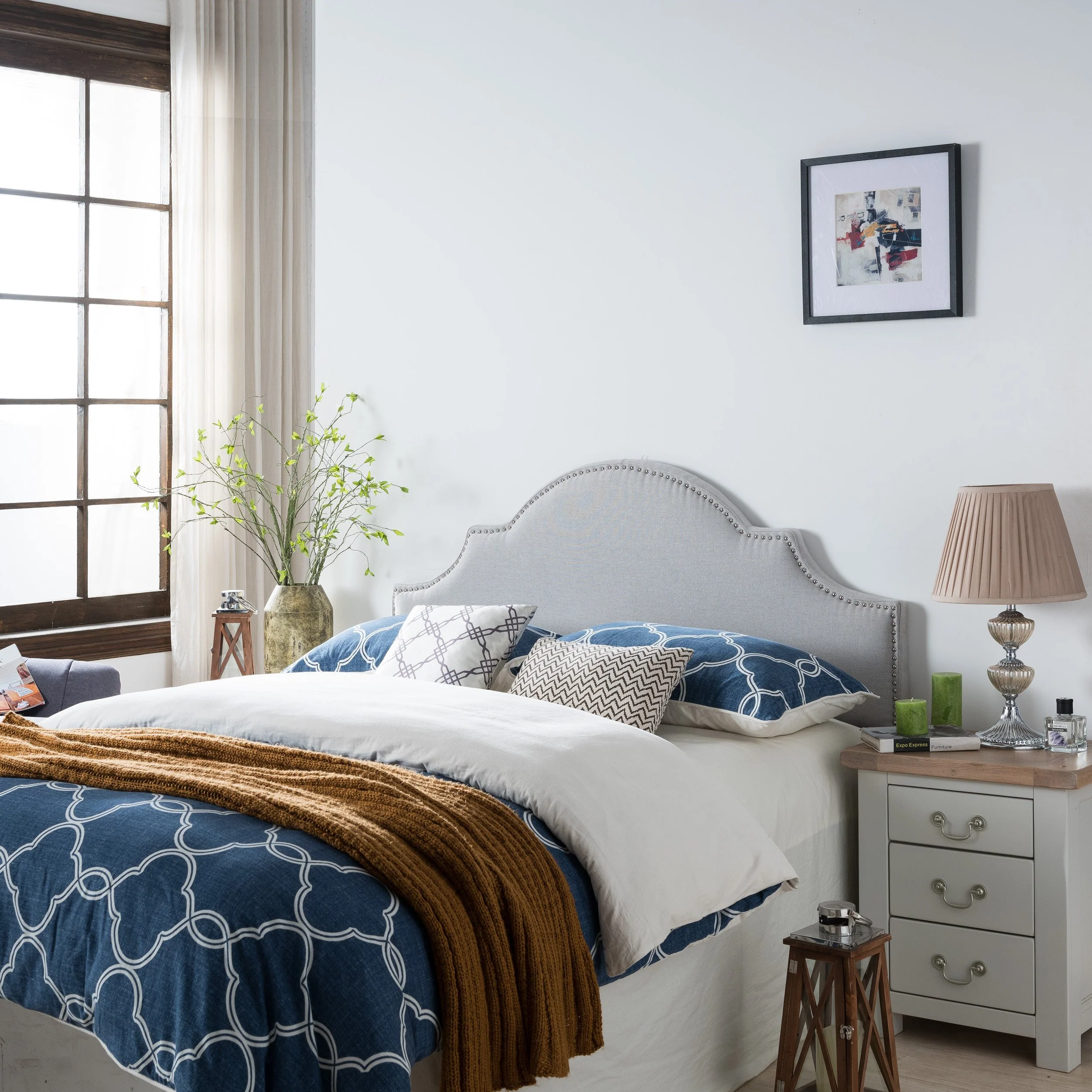 Gwenyth Studded Border Fabric Queen/Full Headboard - furnishings