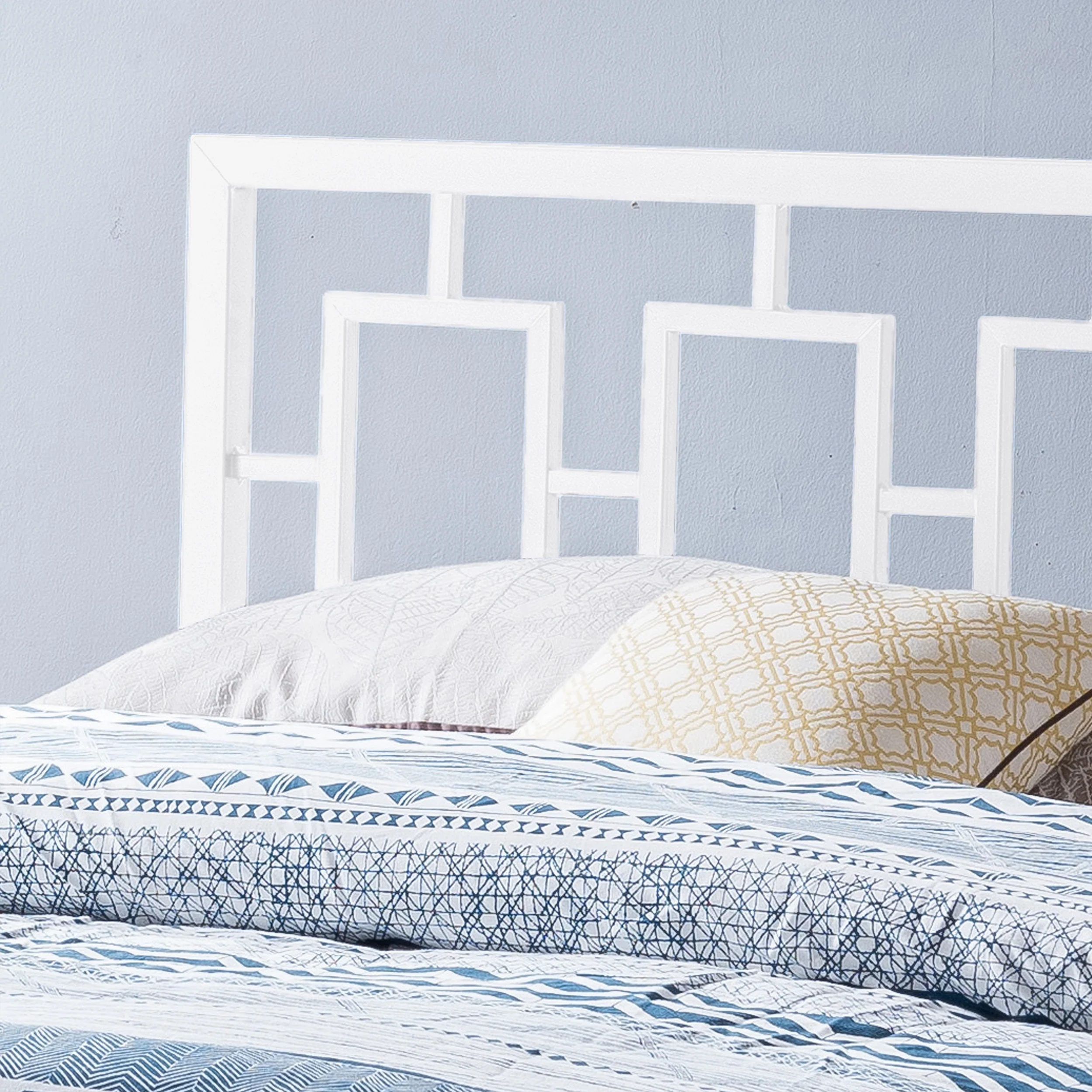 Dawn Queen-Size Geometric Platform Bed Frame, Iron, Modern, Low-Profile - furnishings