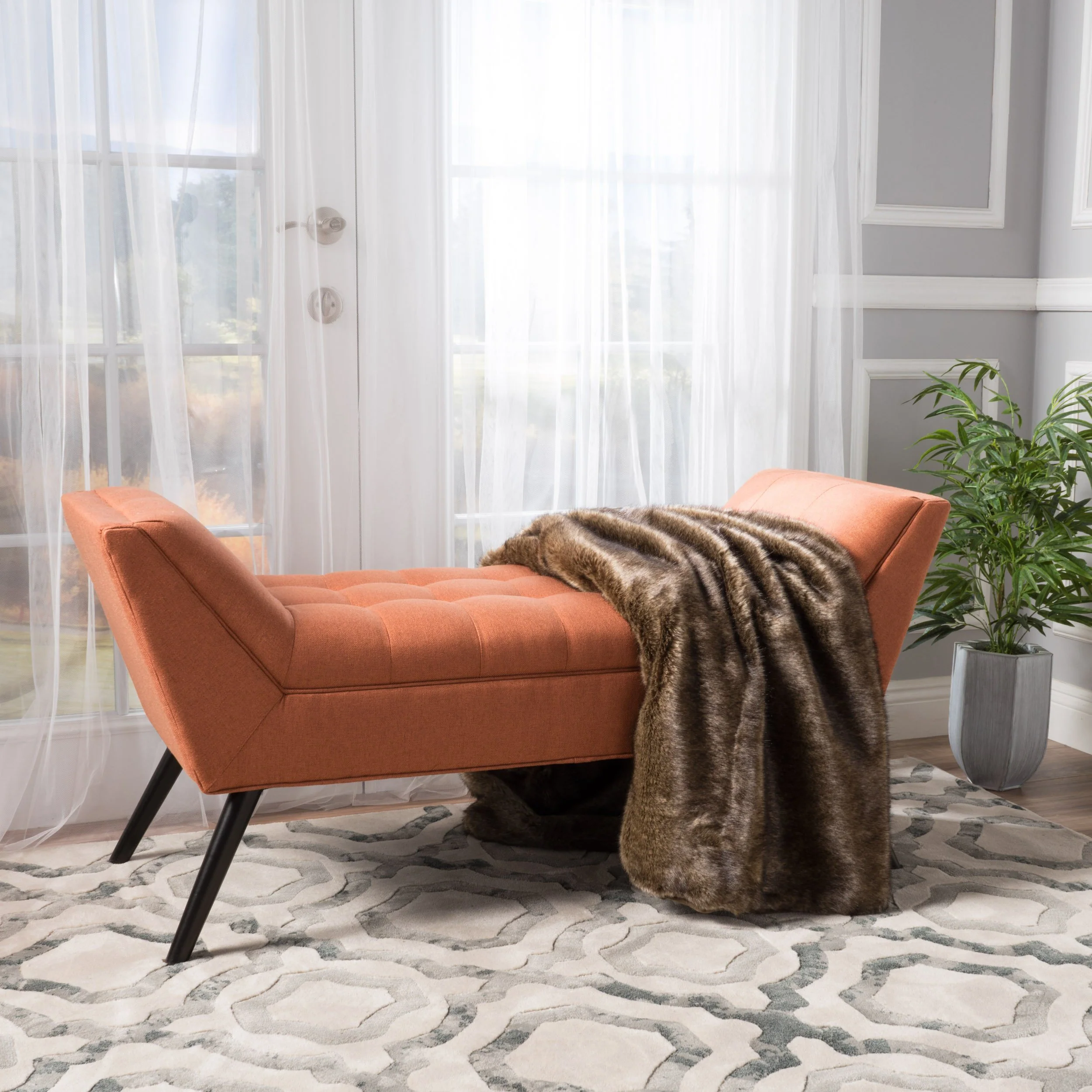 Madrid Mid-Century Modern Tufted Fabric Ottoman Bench with Tapered Legs - furnishings