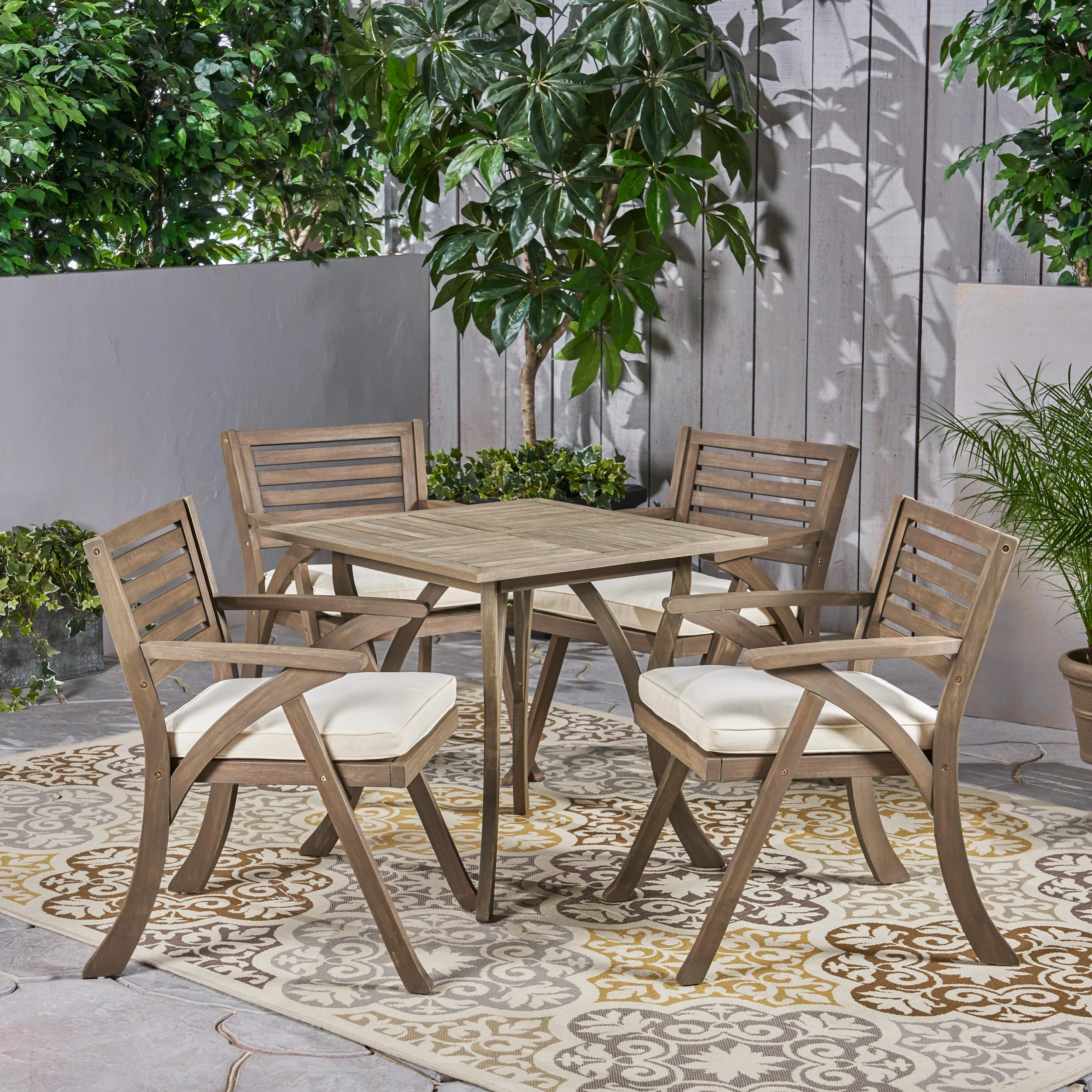 Hestia Outdoor 4-Seater Acacia Wood Dining Set with Square Table - furnishings