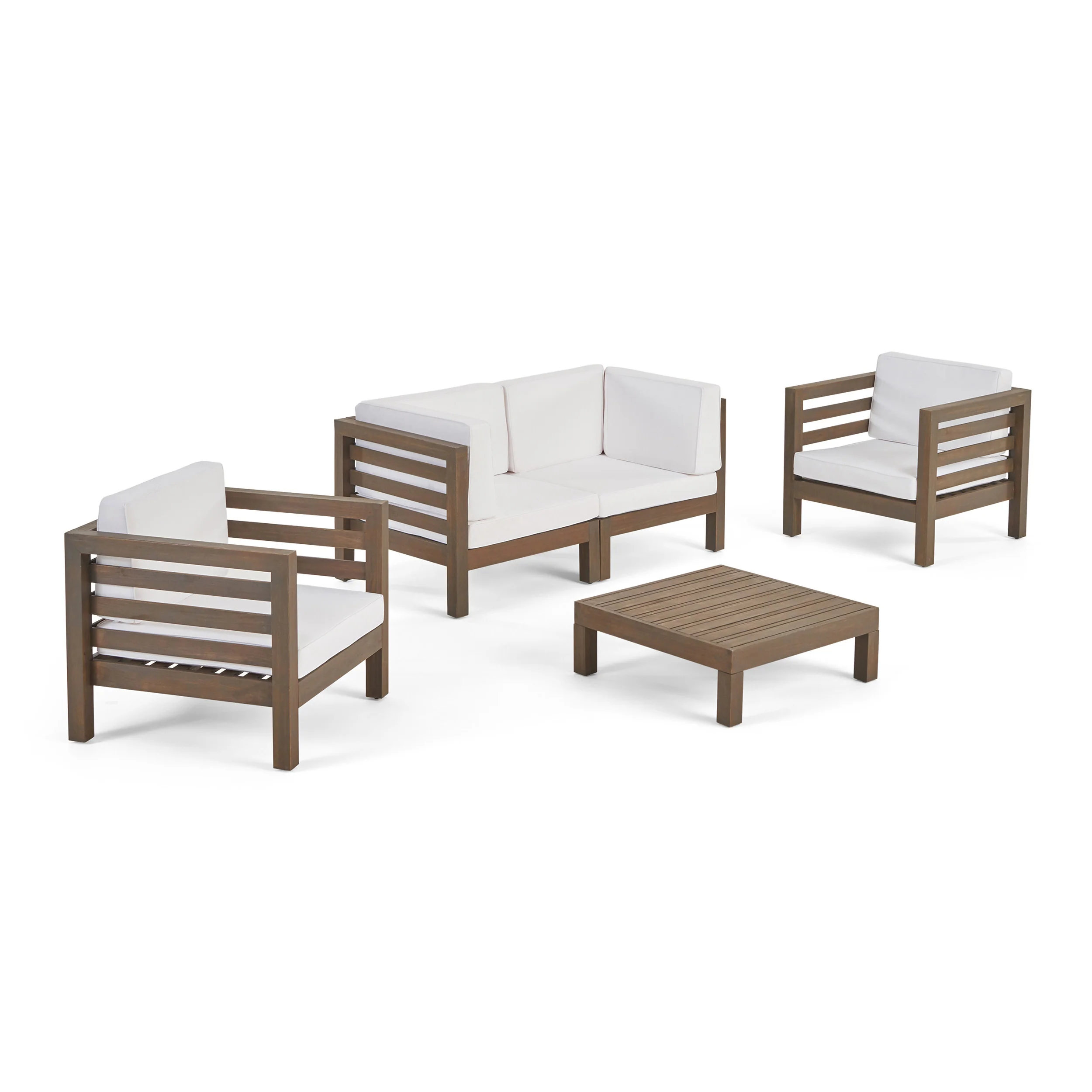 Emma Outdoor 4 Seater Acacia Wood Loveseat Chat Set - furnishings