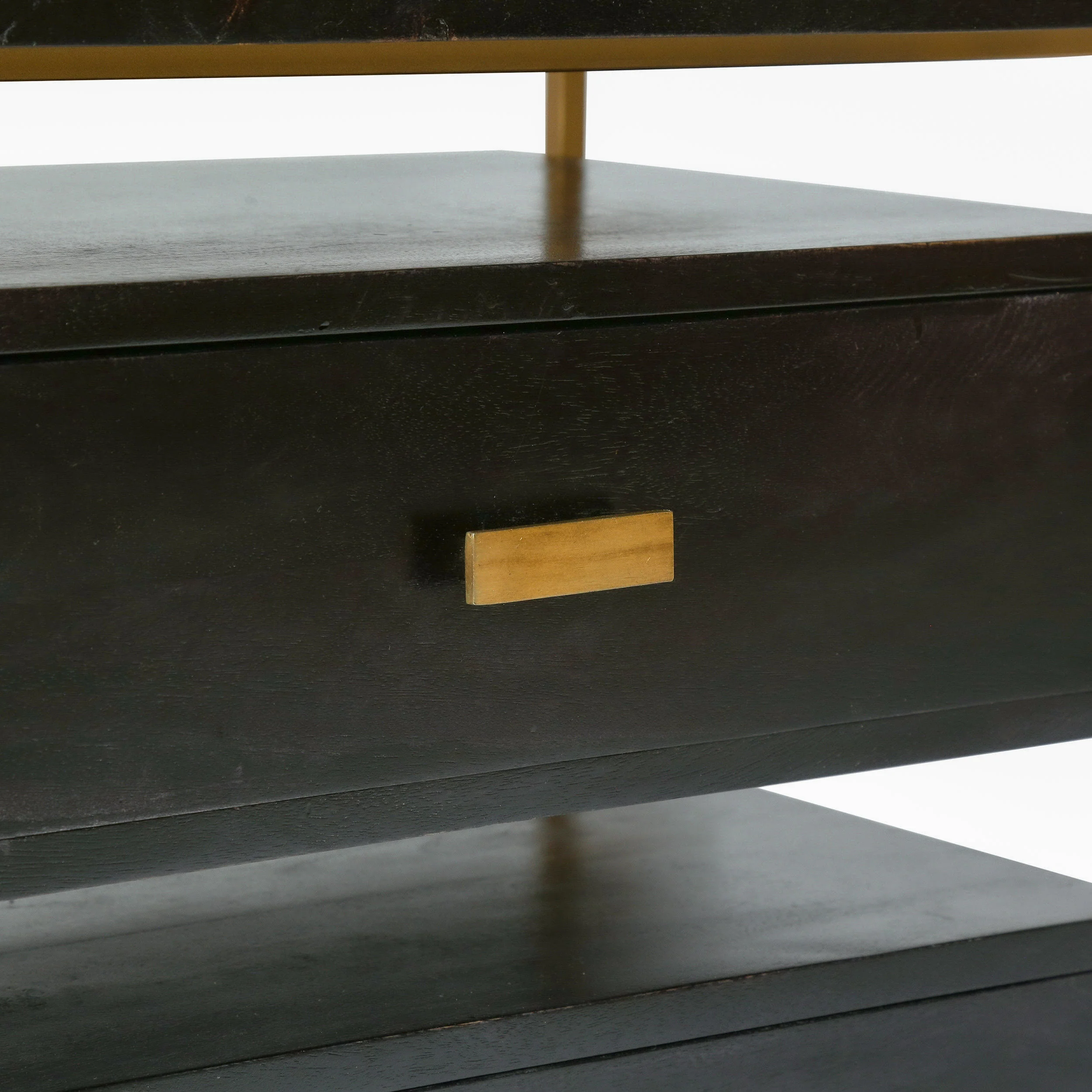 Sonne Modern Handcrafted 3 Drawer Glass Top Nightstand, Black and Brass - furnishings