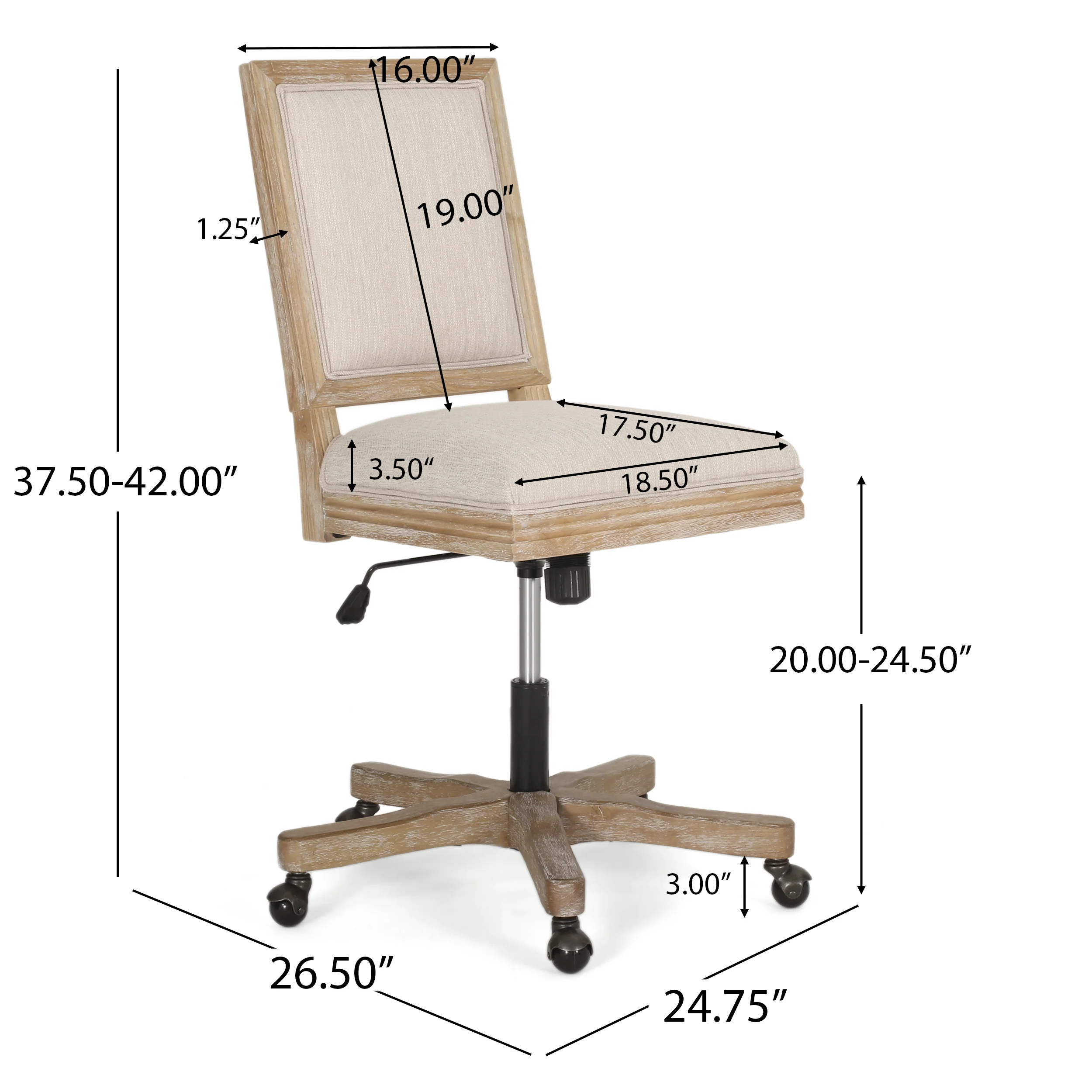 McGillen Rustic Upholstered Swivel Office Chair - furnishings