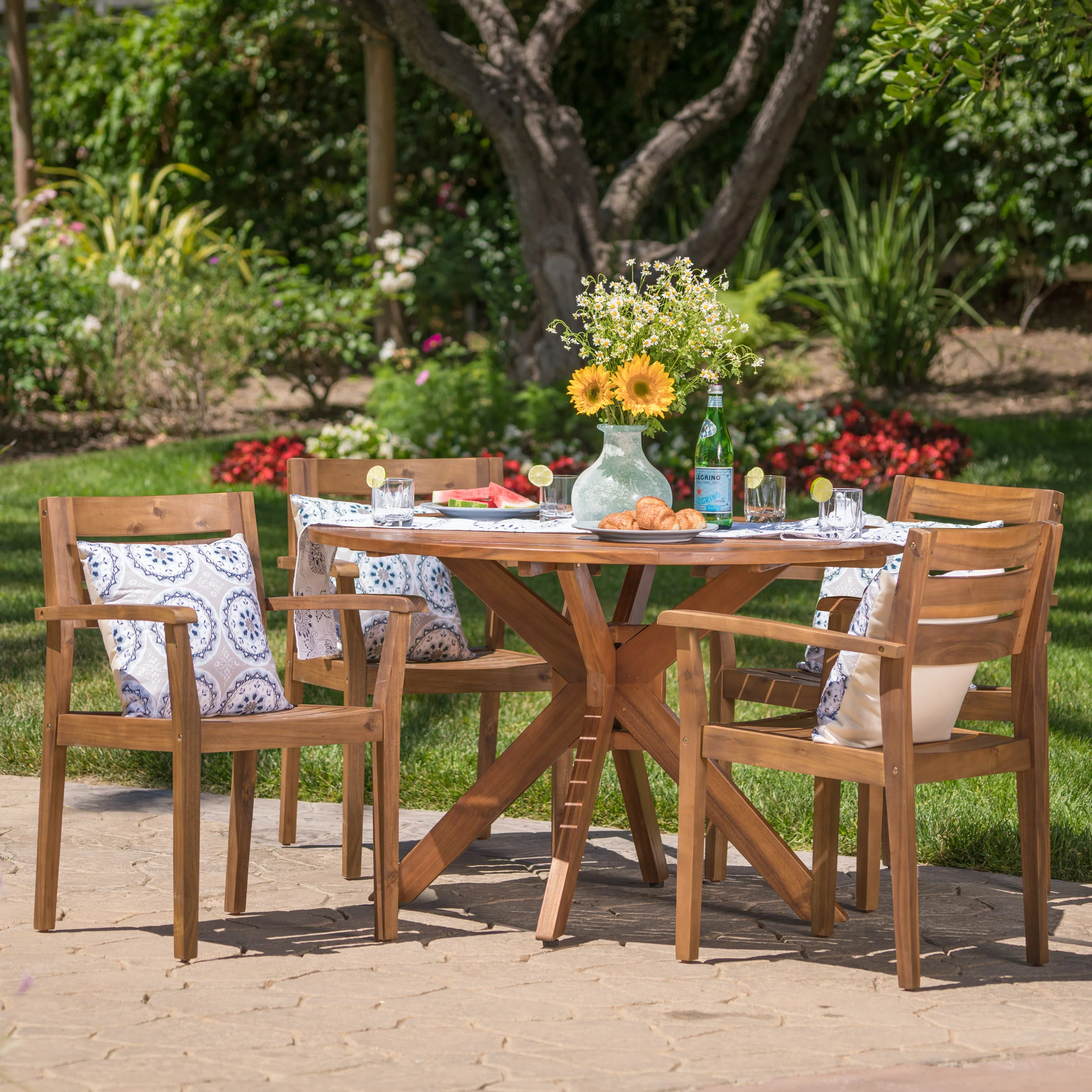 Stanford Outdoor Teak Finish Acacia Wood 5 Piece Dining Set - furnishings