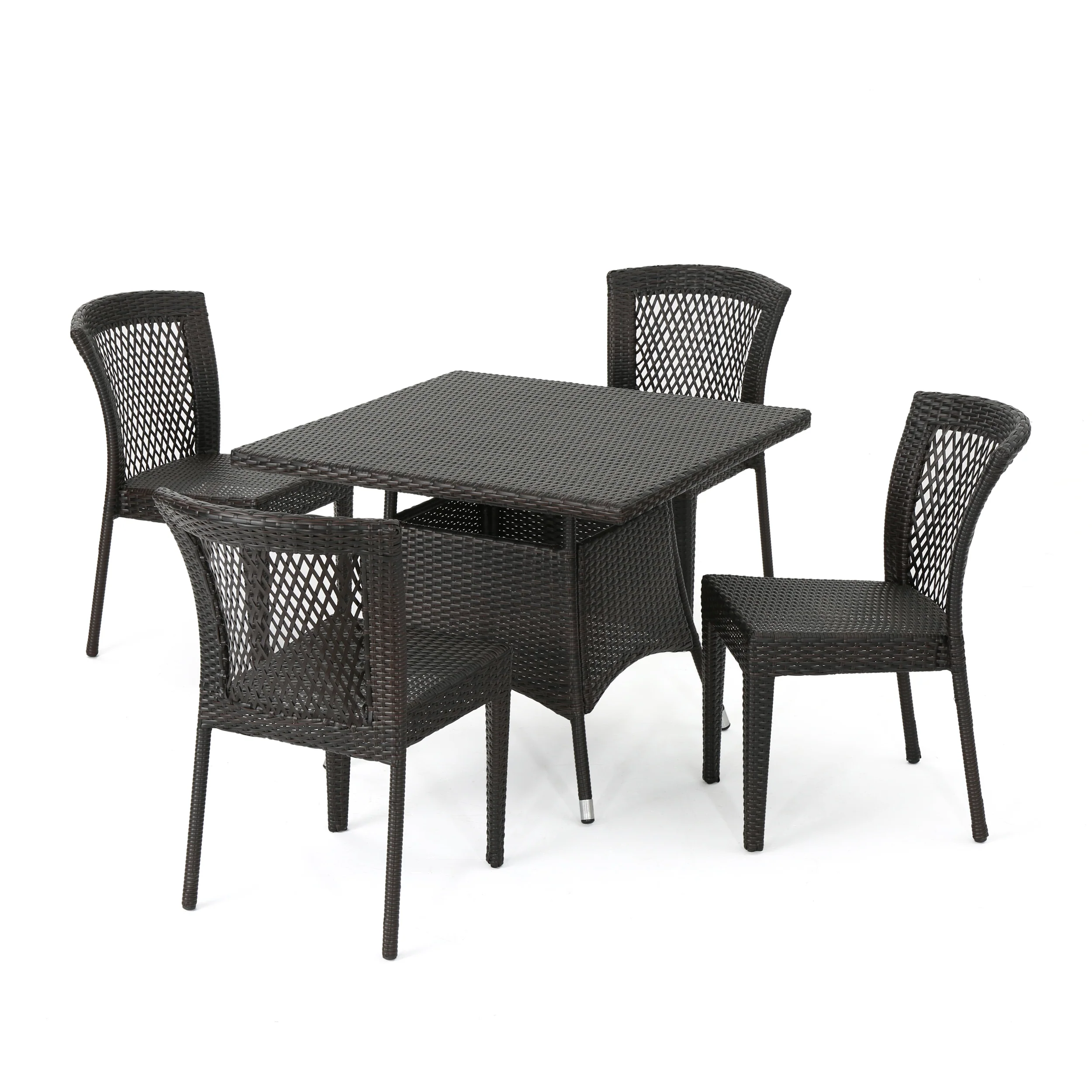 Perry Outdoor 5pc Multibrown Wicker Square Dining Set - furnishings