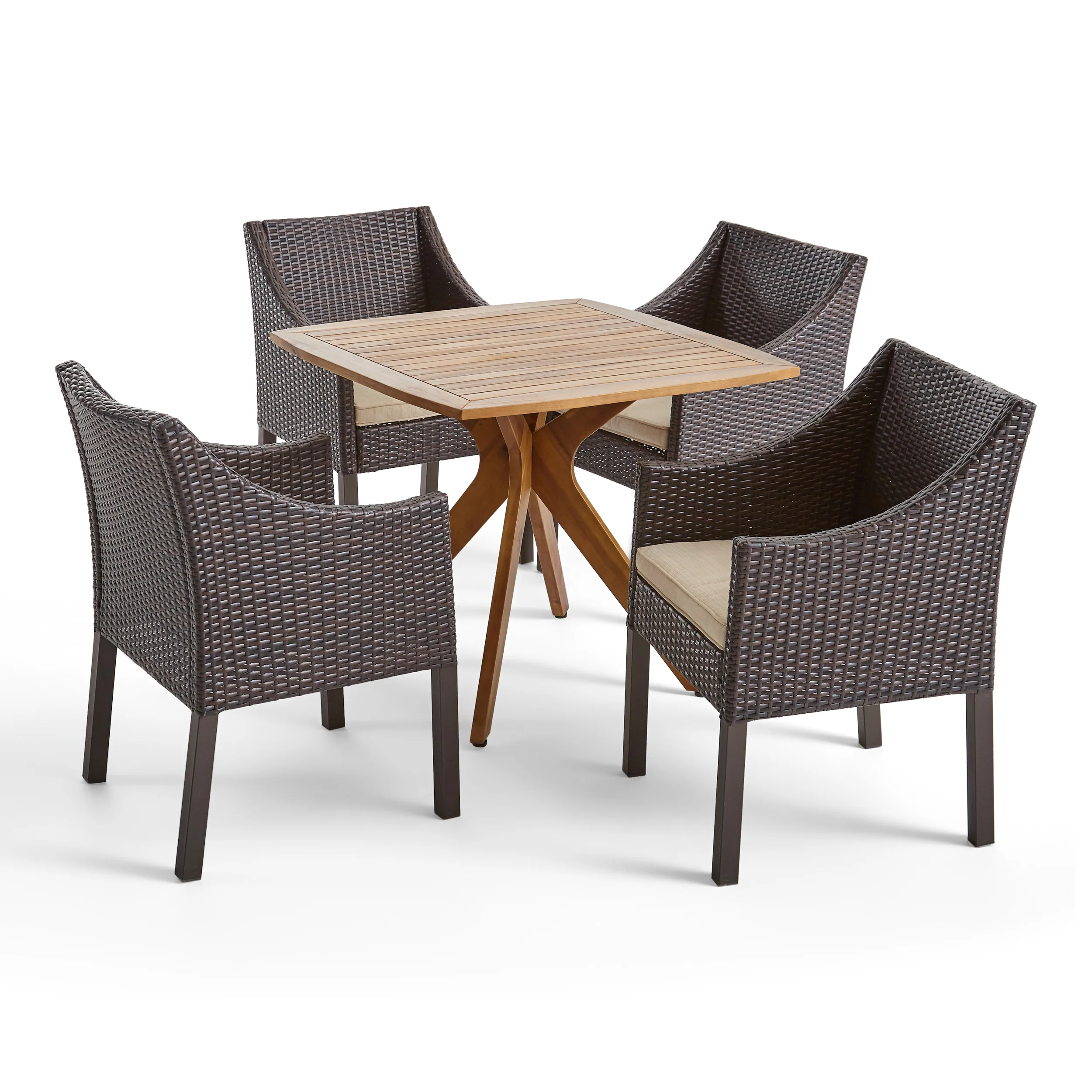 Tarry Outdoor 5 Piece Wood and Wicker Dining Set - furnishings