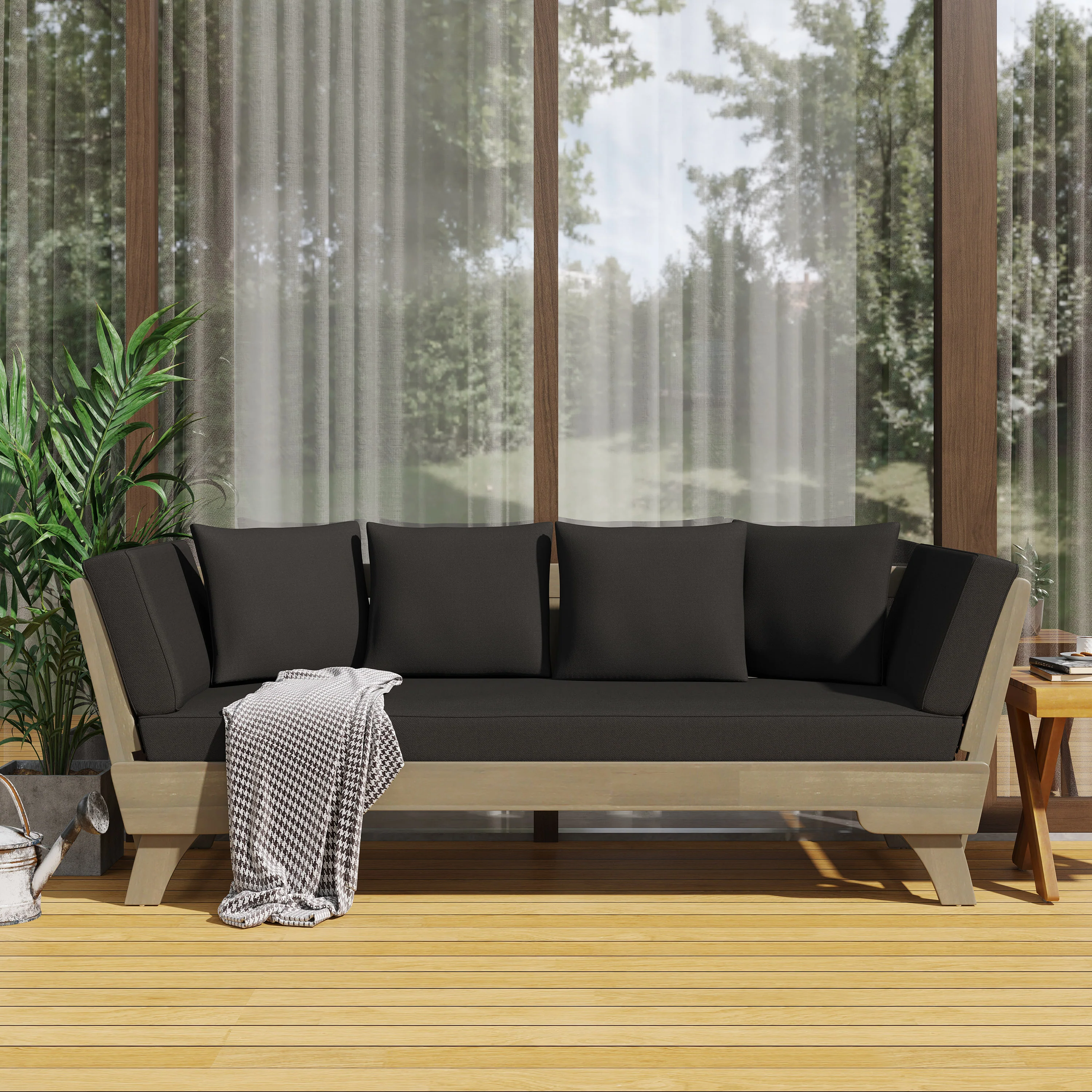 Othello Outdoor Acacia Wood Expandable Daybed with Water Resistant Cushions - furnishings
