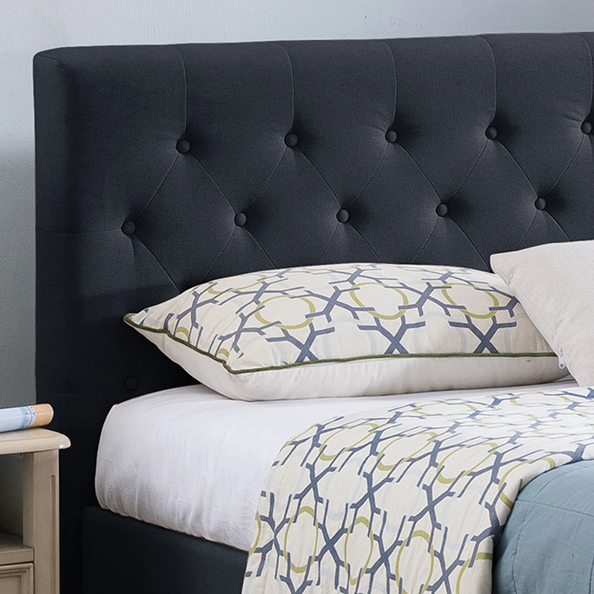 Lera Fully-Upholstered Queen-Size Platform Bed Frame, Low-Profile, Contemporary - furnishings