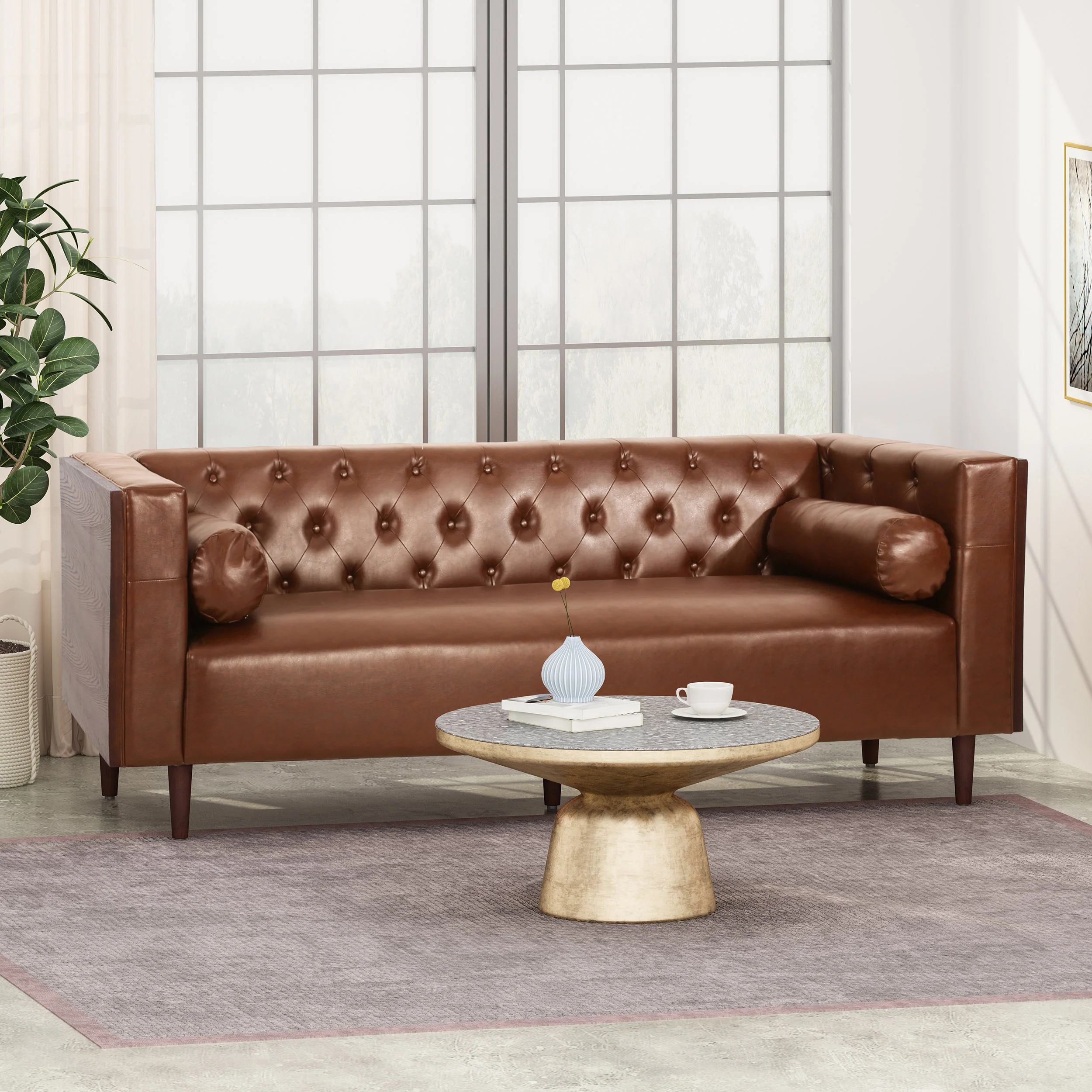 Neilan Contemporary Tufted Deep Seated Sofa with Accent Pillows - furnishings