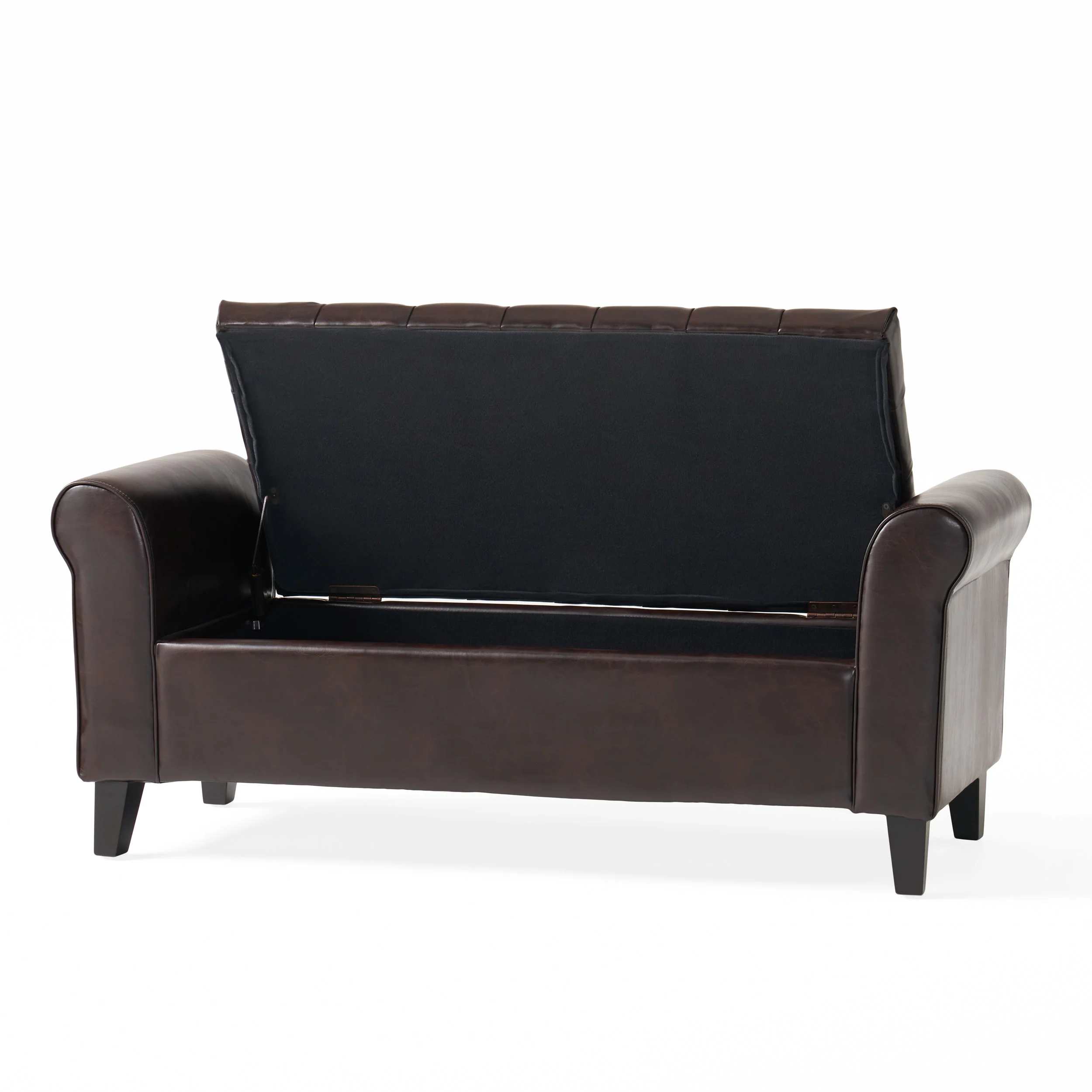 Charlemagne Rolled Arm Tufted Leather Storage Ottoman Bench - furnishings