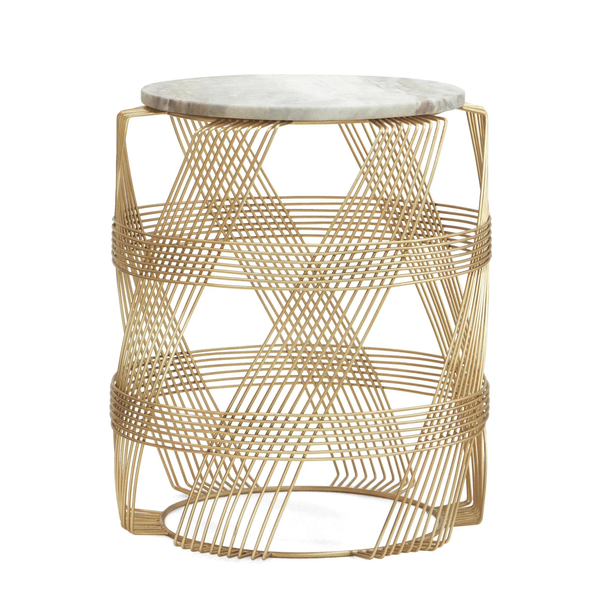Ackland Modern Glam Handcrafted Marble Top Wire Frame Side Table, Natural and Gold - furnishings