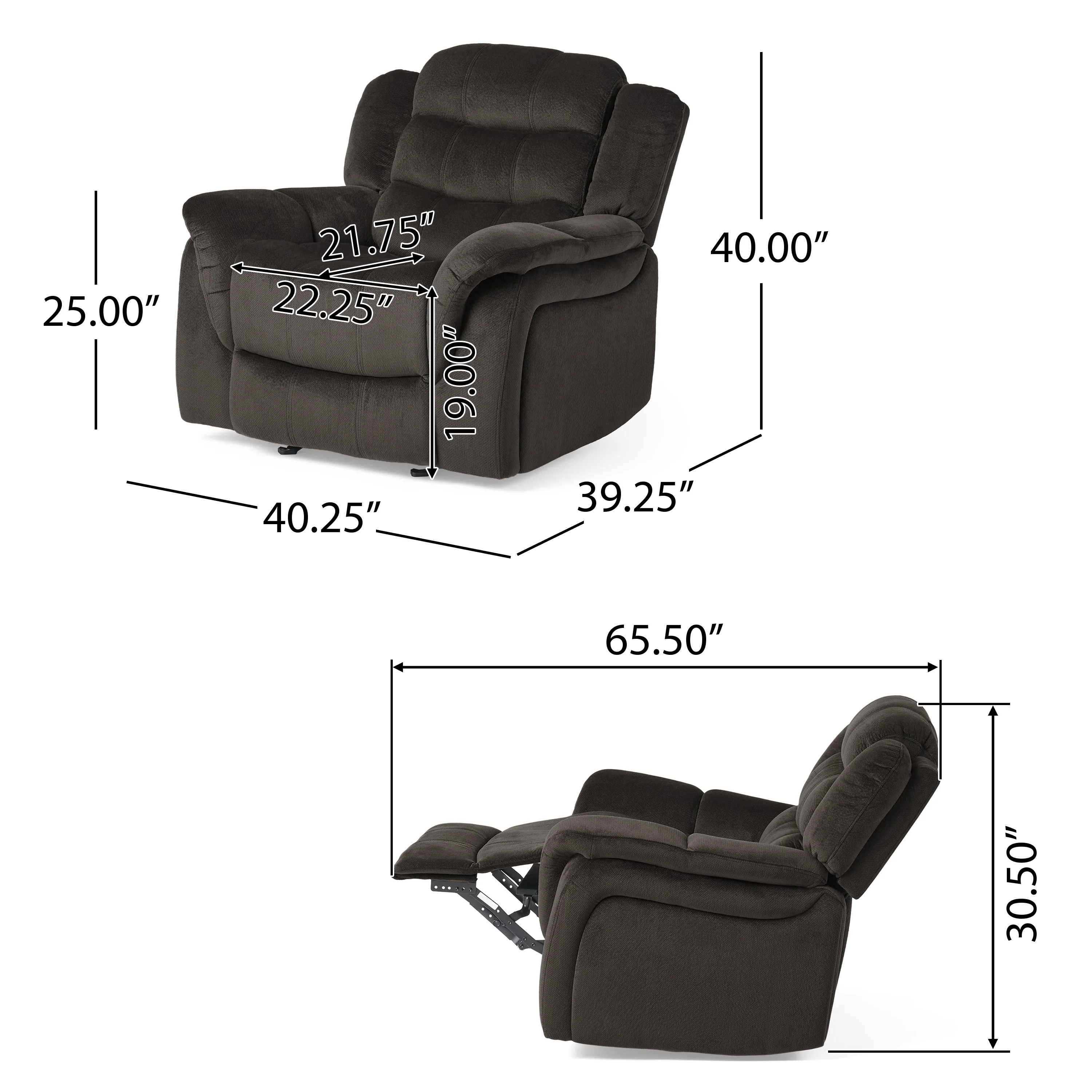 Hidal Brown Fabric Glider Recliner Club Chair - furnishings