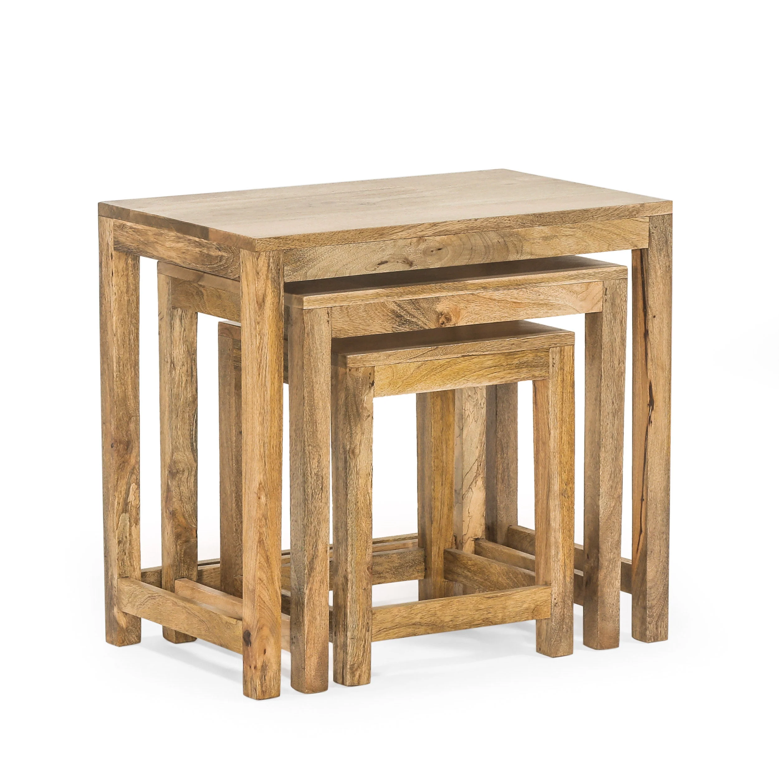 Farnum Rustic Handcrafted Mango Wood Nested Side Tables (Set of 3), Natural - furnishings