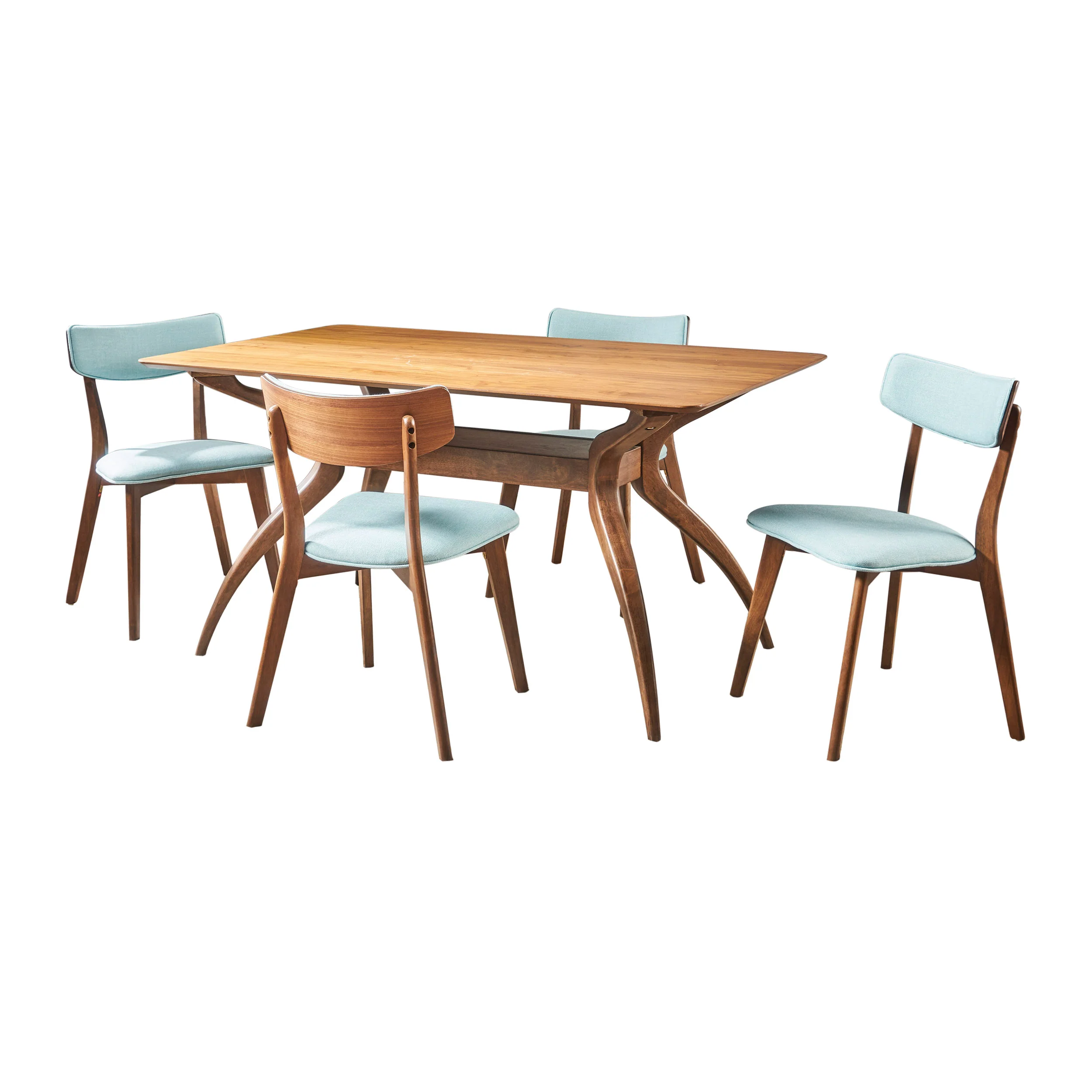 Nerron Mid Century Finished 5 Piece Wood Dining Set with Fabric Chairs - furnishings