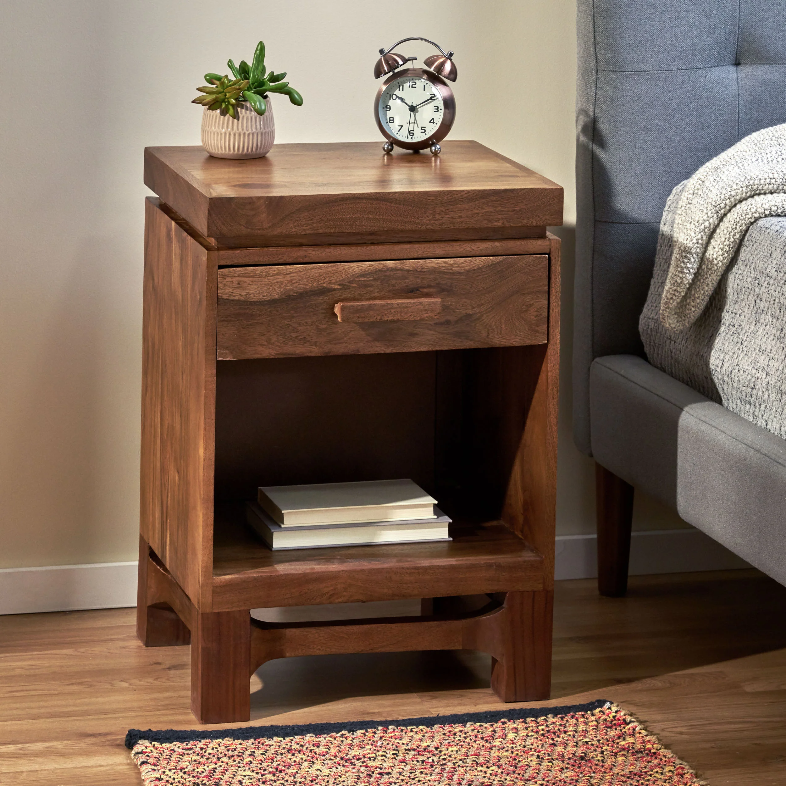 Lindale Boho Handcrafted Acacia Wood Nightstand - furnishings
