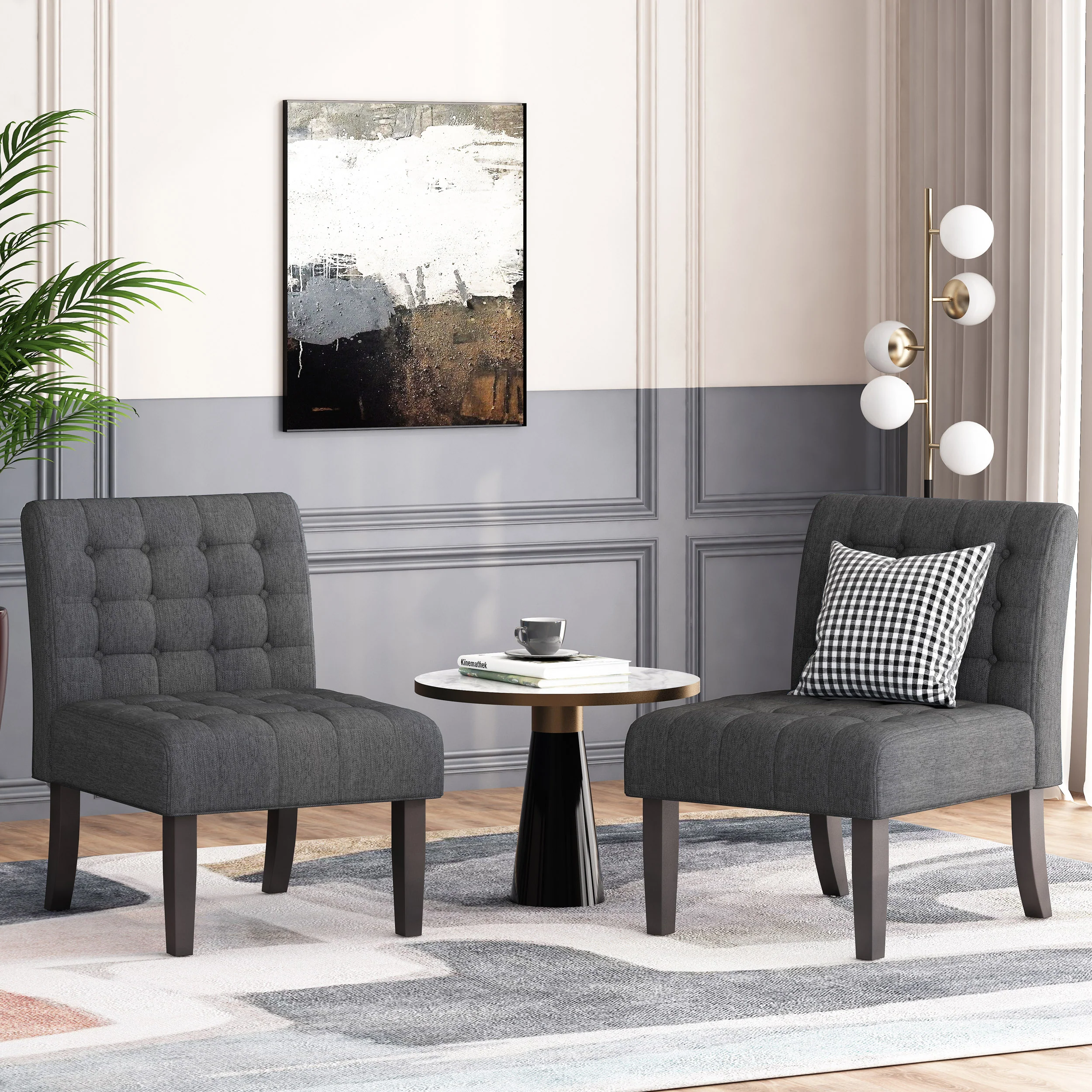 Mulligan Contemporary Fabric Tufted Slipper Chairs, Set of 2 - furnishings