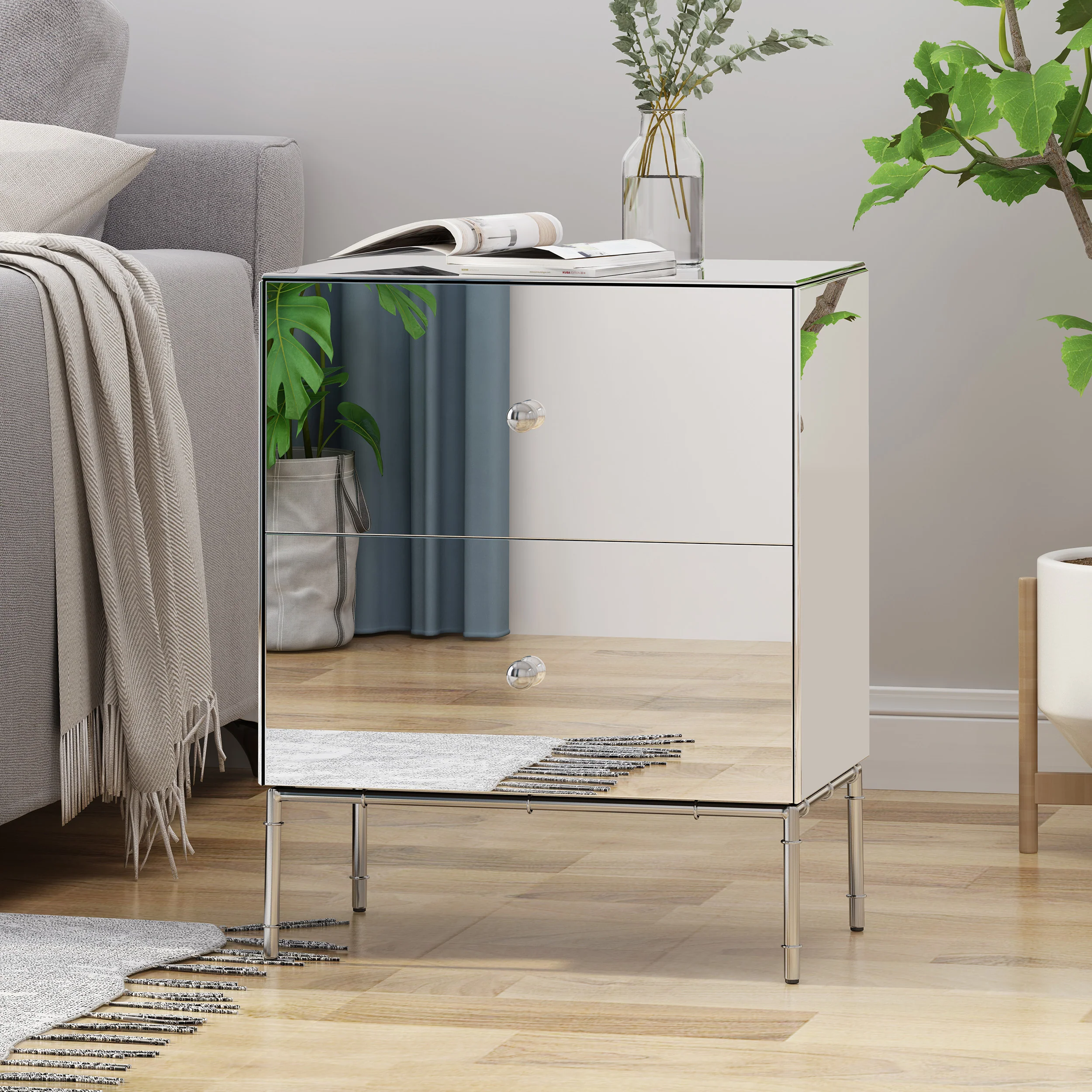 Eternis Modern Mirrored Two Drawer Cabinet - furnishings