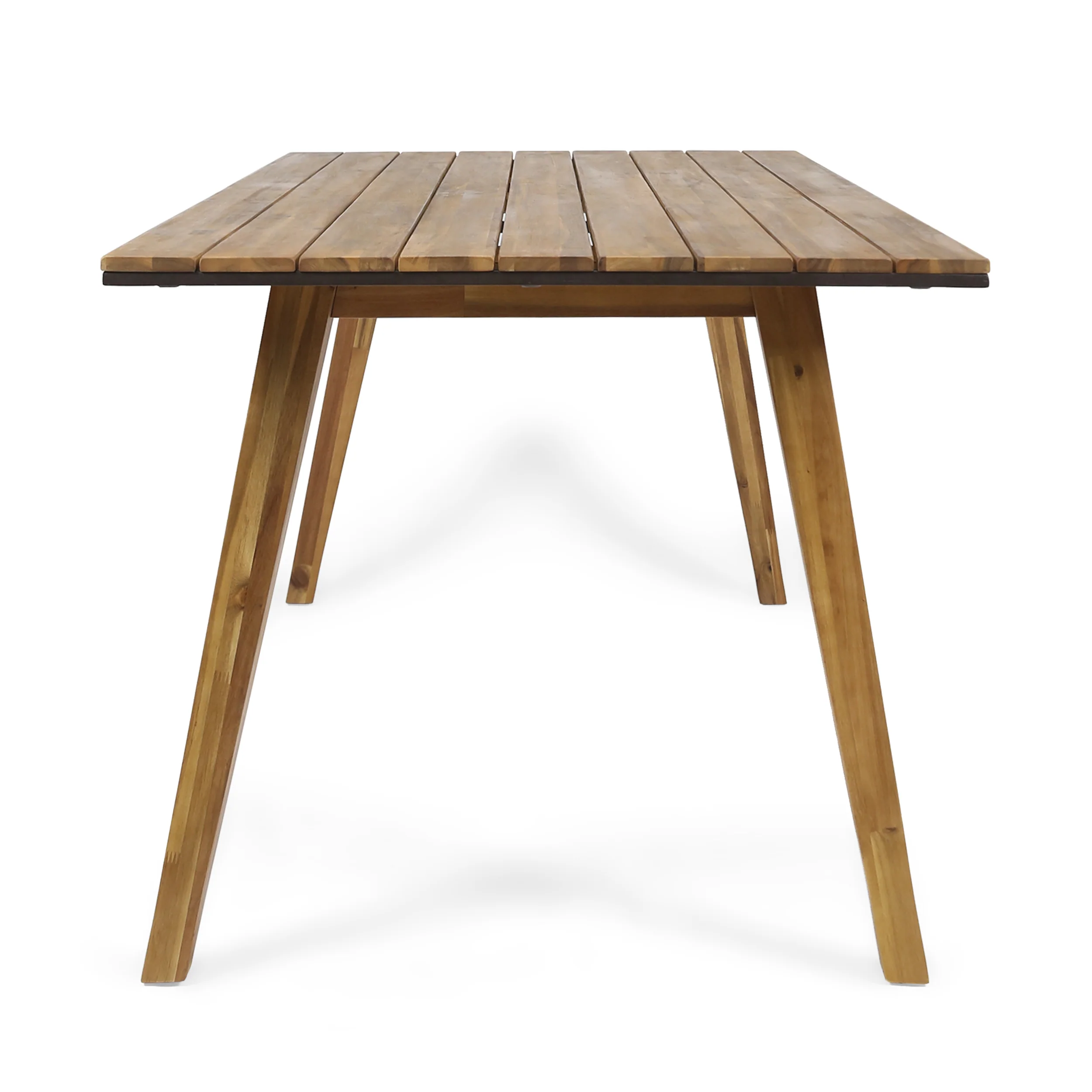 Lilith Outdoor 7 Piece Acacia Wood Dining Set with Stacking Wicker Chairs, Teak and Gray - furnishings