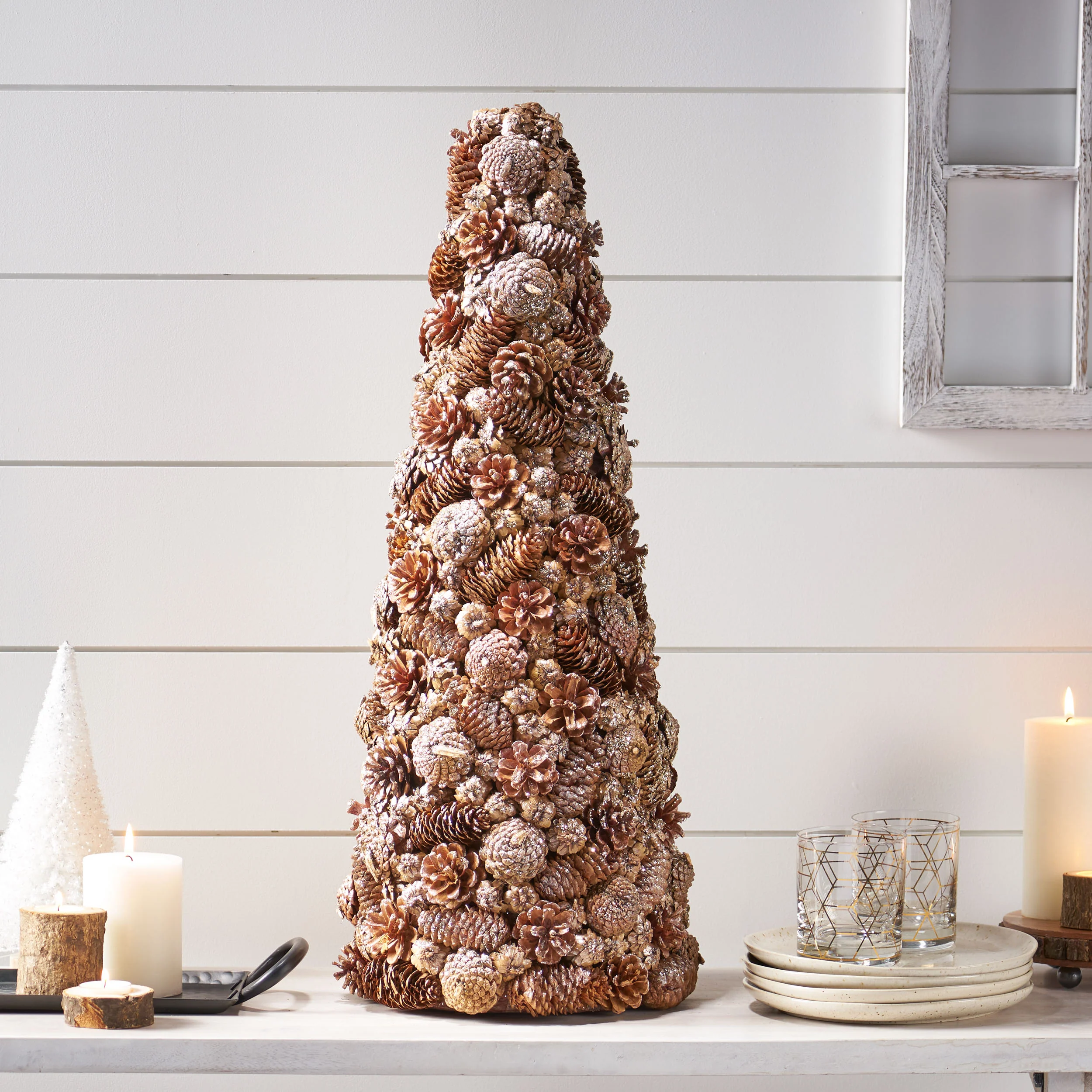Artificial Pre Decorated Pinecone and Glitter Tabletop Christmas Tree - furnishings