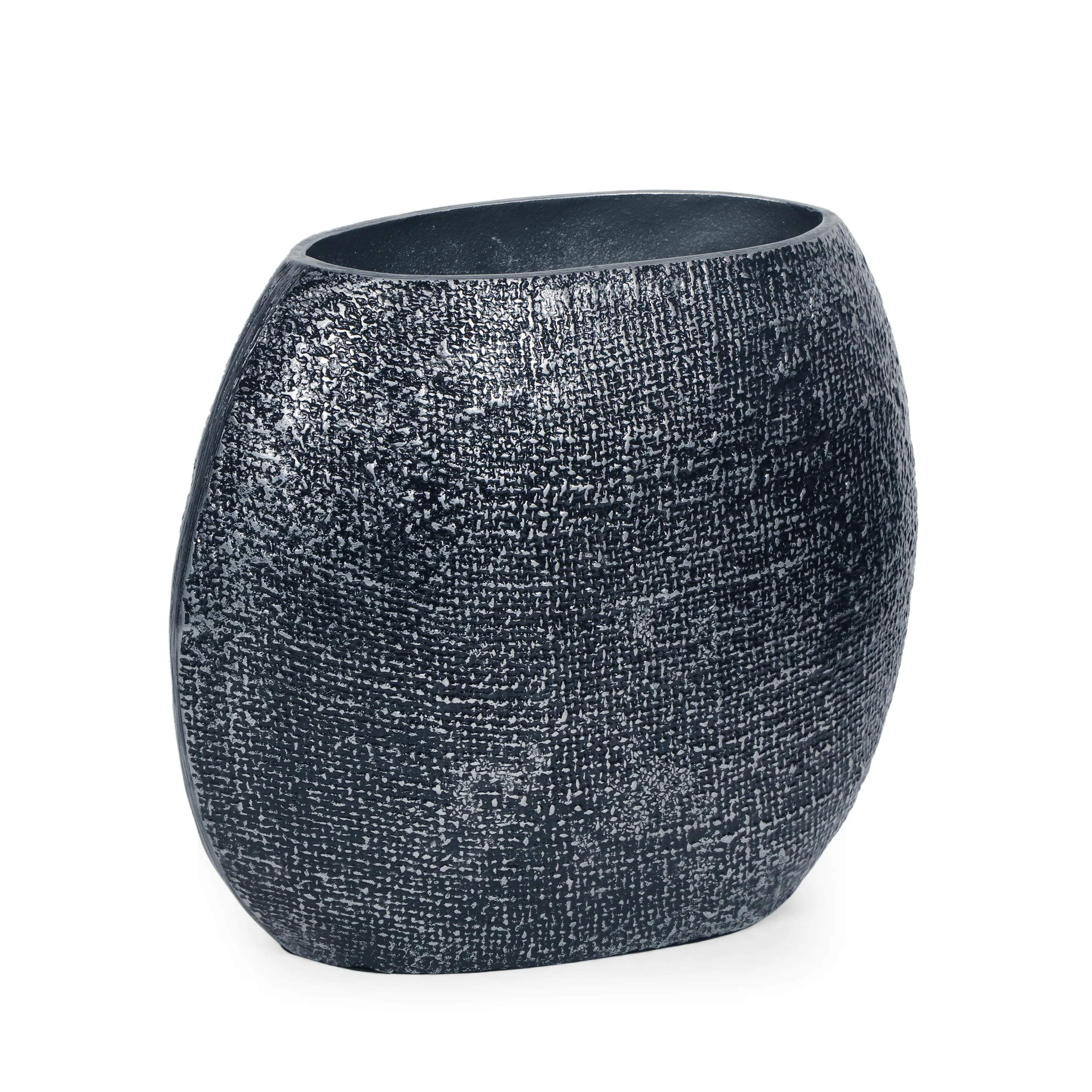 Caryl Modern Handmade Aluminum Flat Vase, Charcoal - furnishings
