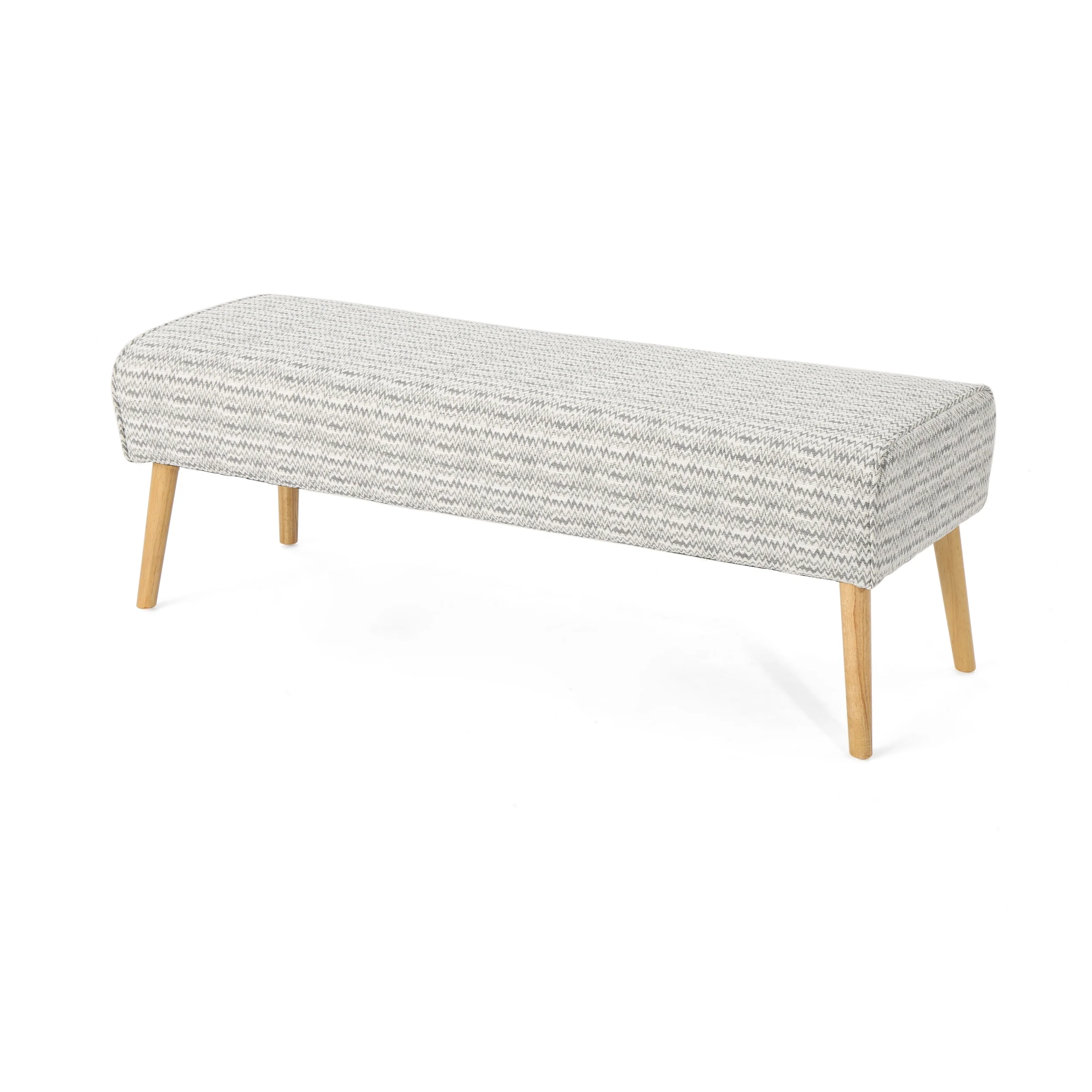 Sade Mid Century Boho Fabric Ottoman, Light Grey Zig Zag Pattern - furnishings