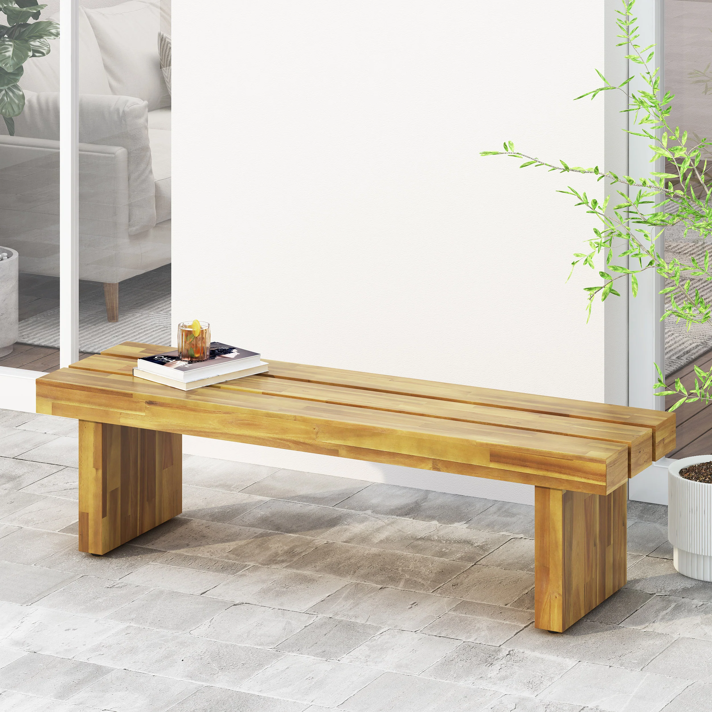 Bagwell Appling Outdoor Acacia Wood Bench - furnishings