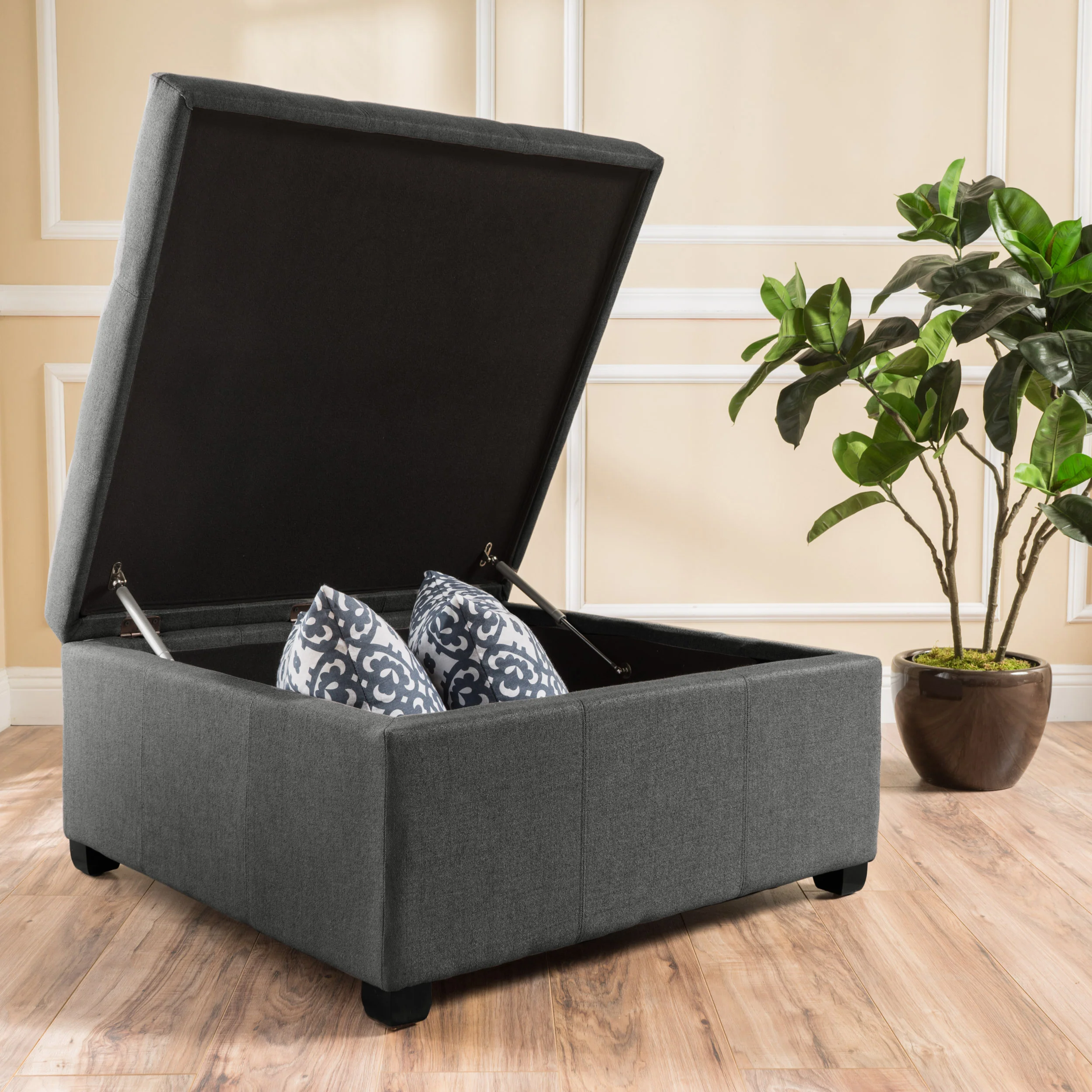 Carlyle Square Tufted Fabric Storage Ottoman Coffee Table - furnishings