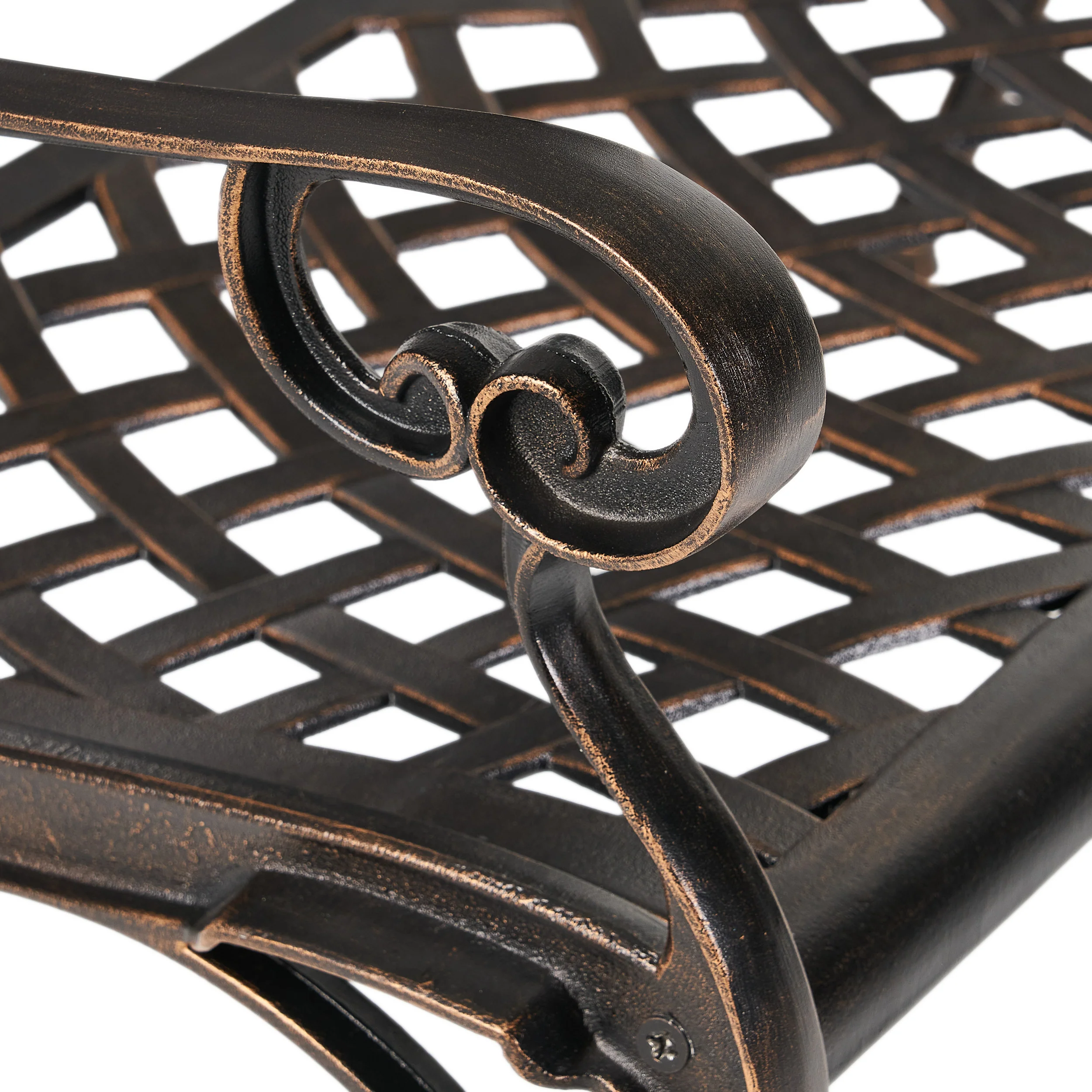 Eastwood Traditional Mesh Pattern Antique Copper Cast Aluminum Bench - furnishings