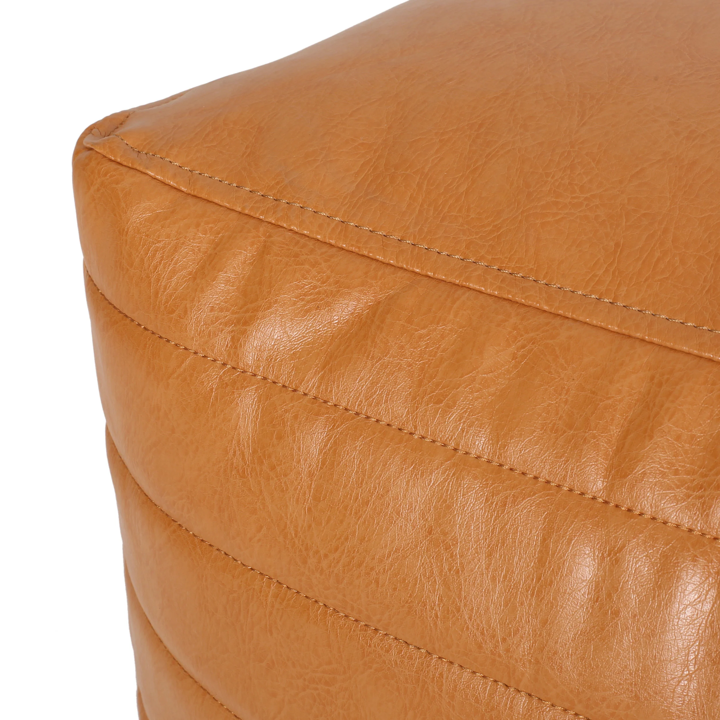 Conrail Contemporary Faux Leather Channel Stitch Pouf - furnishings