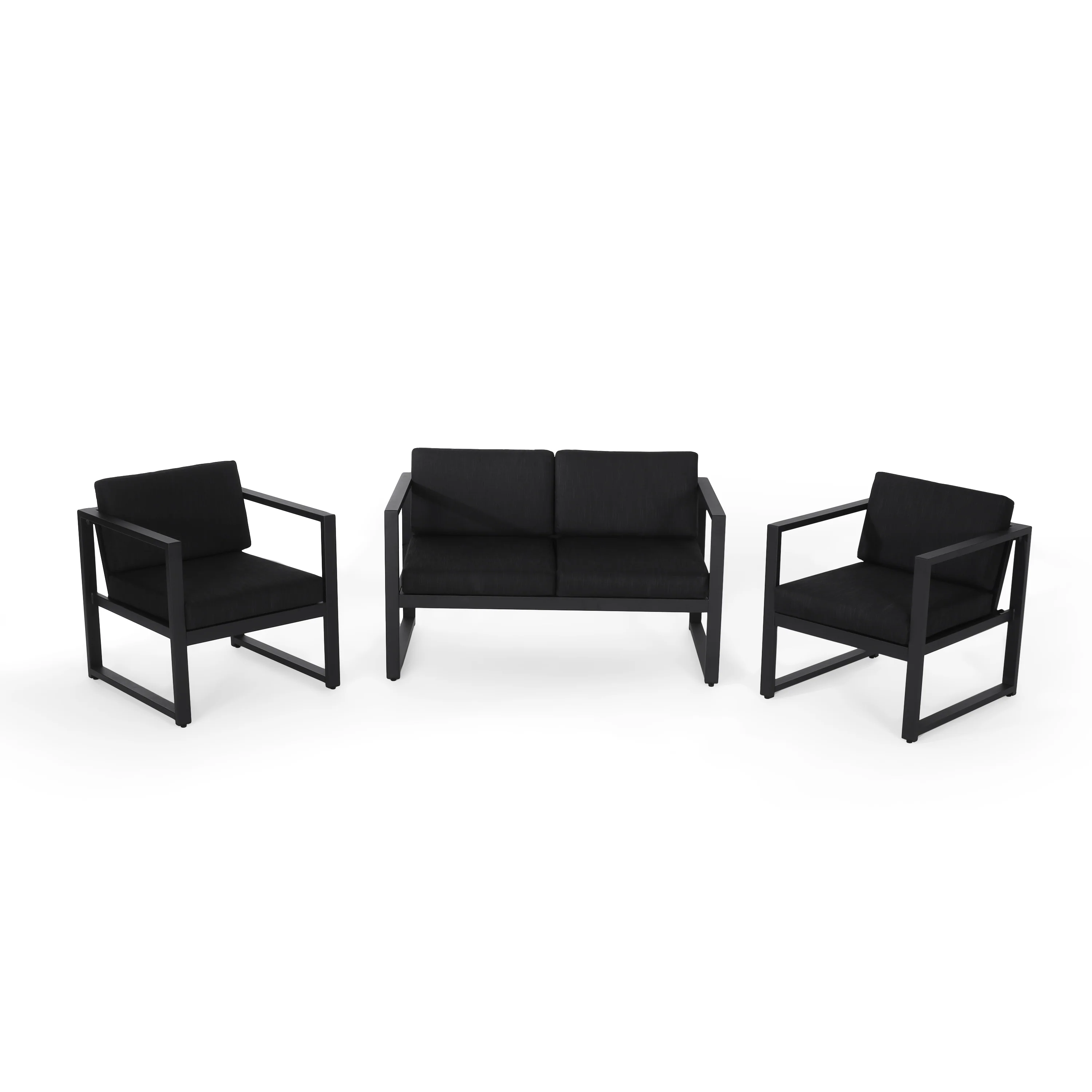 Navan Outdoor 4 Seater Aluminum Chat Set, Silver with Dark Grey Cushions - furnishings