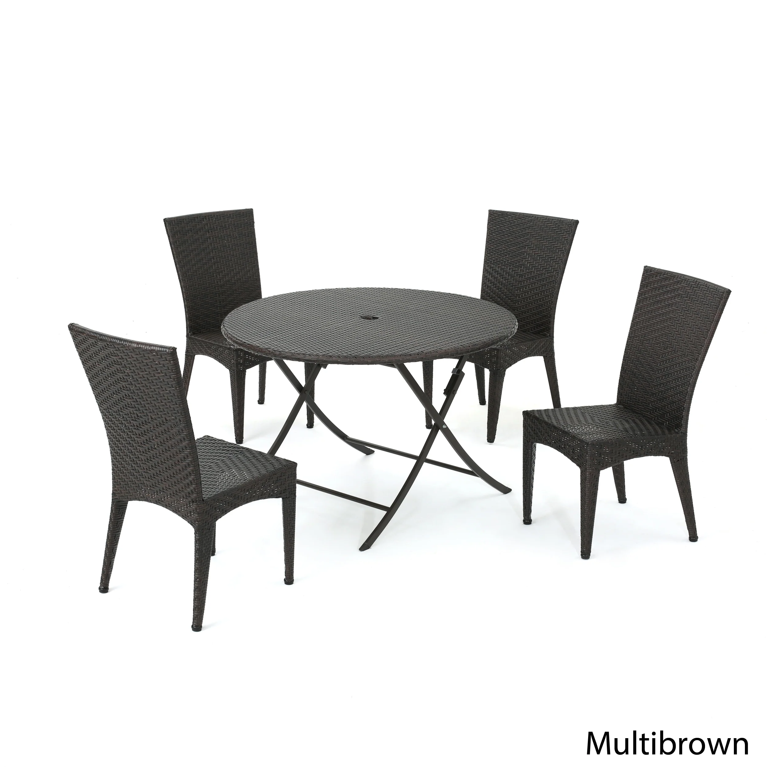 Abbey Outdoor 5 Piece Multi-Brown Wicker Dining Set with Foldable Table - furnishings