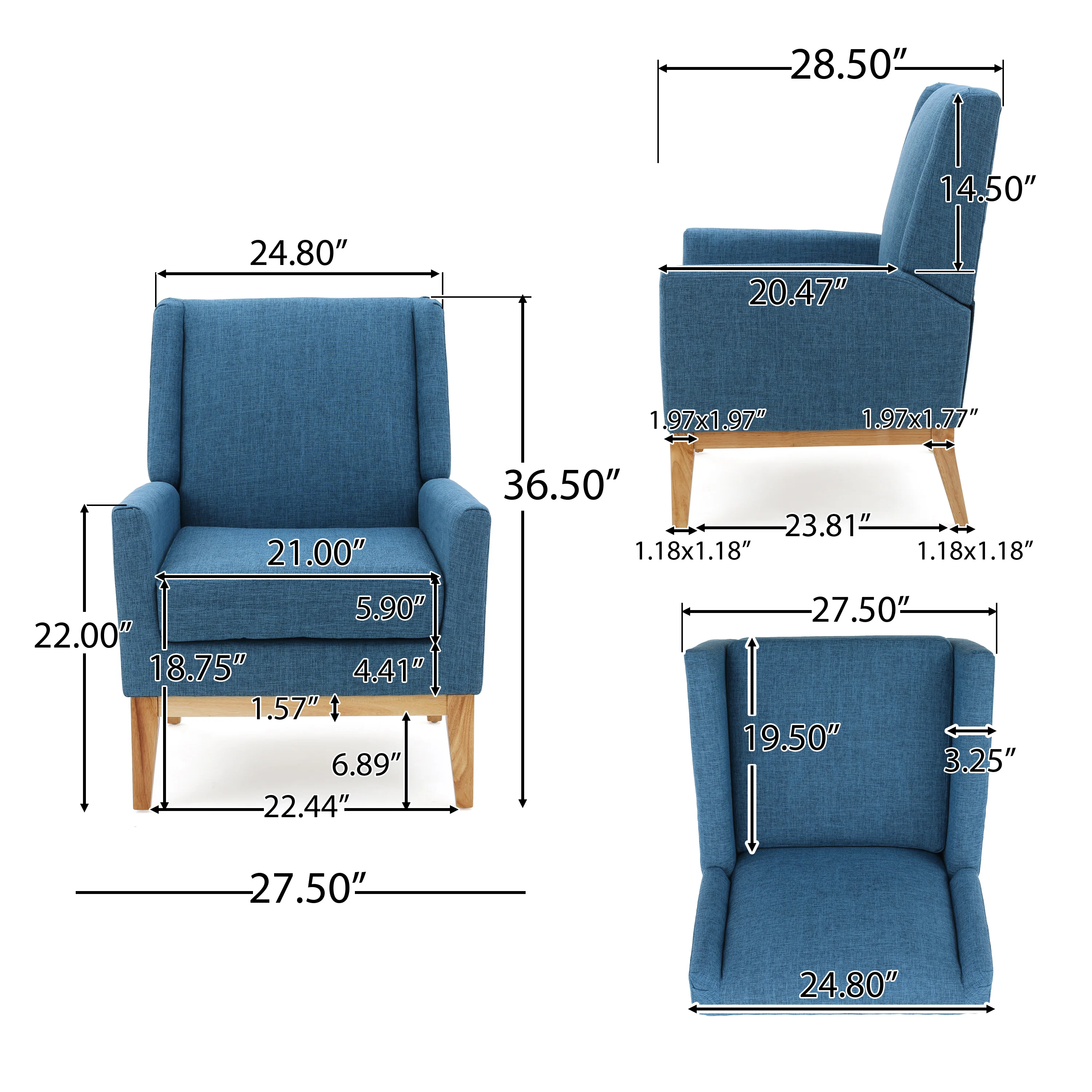 Kronen Mid Century Design Fabric Accent Chair - furnishings