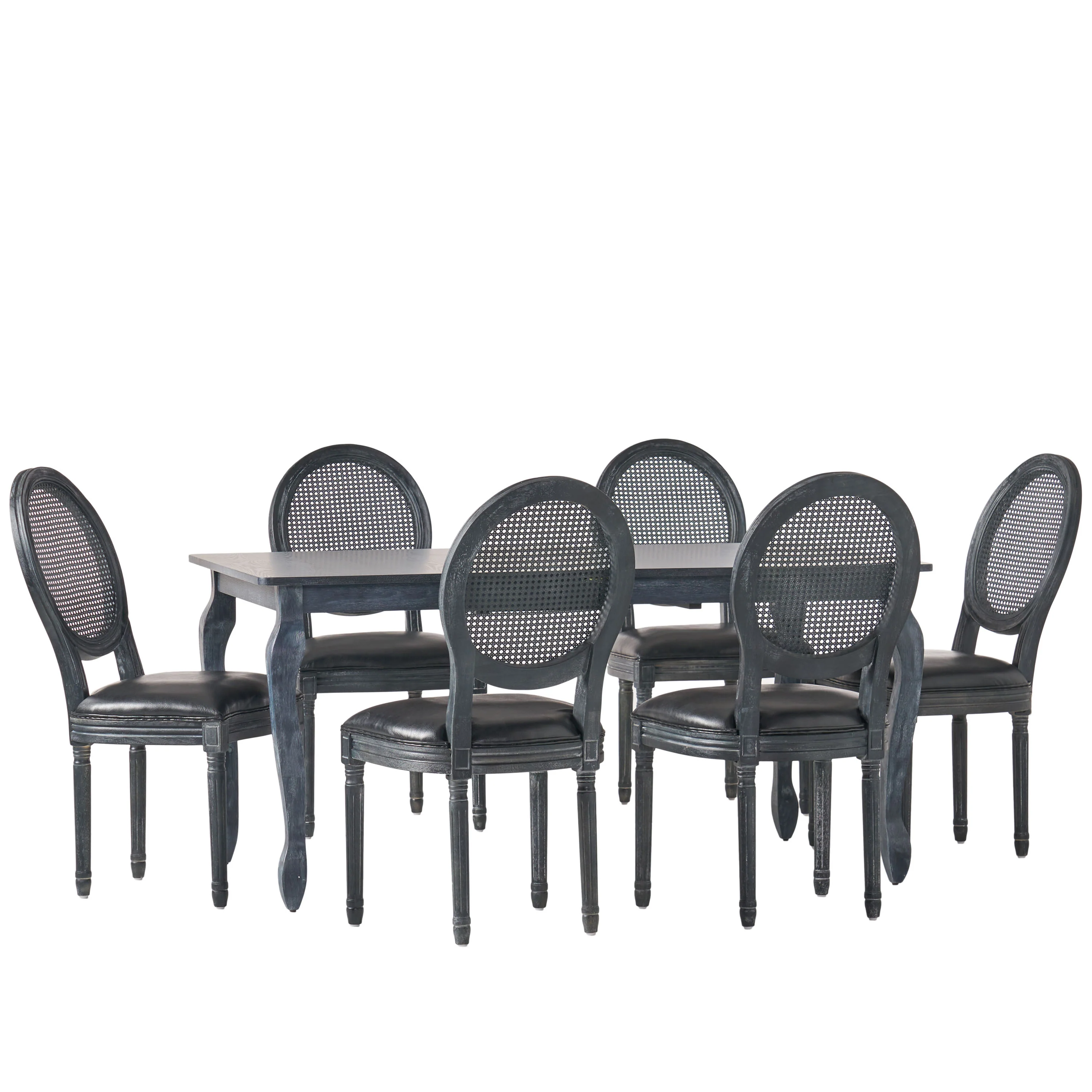 Midland French Country Upholstered Wood and Cane Expandable 7 Piece Dining Set - furnishings