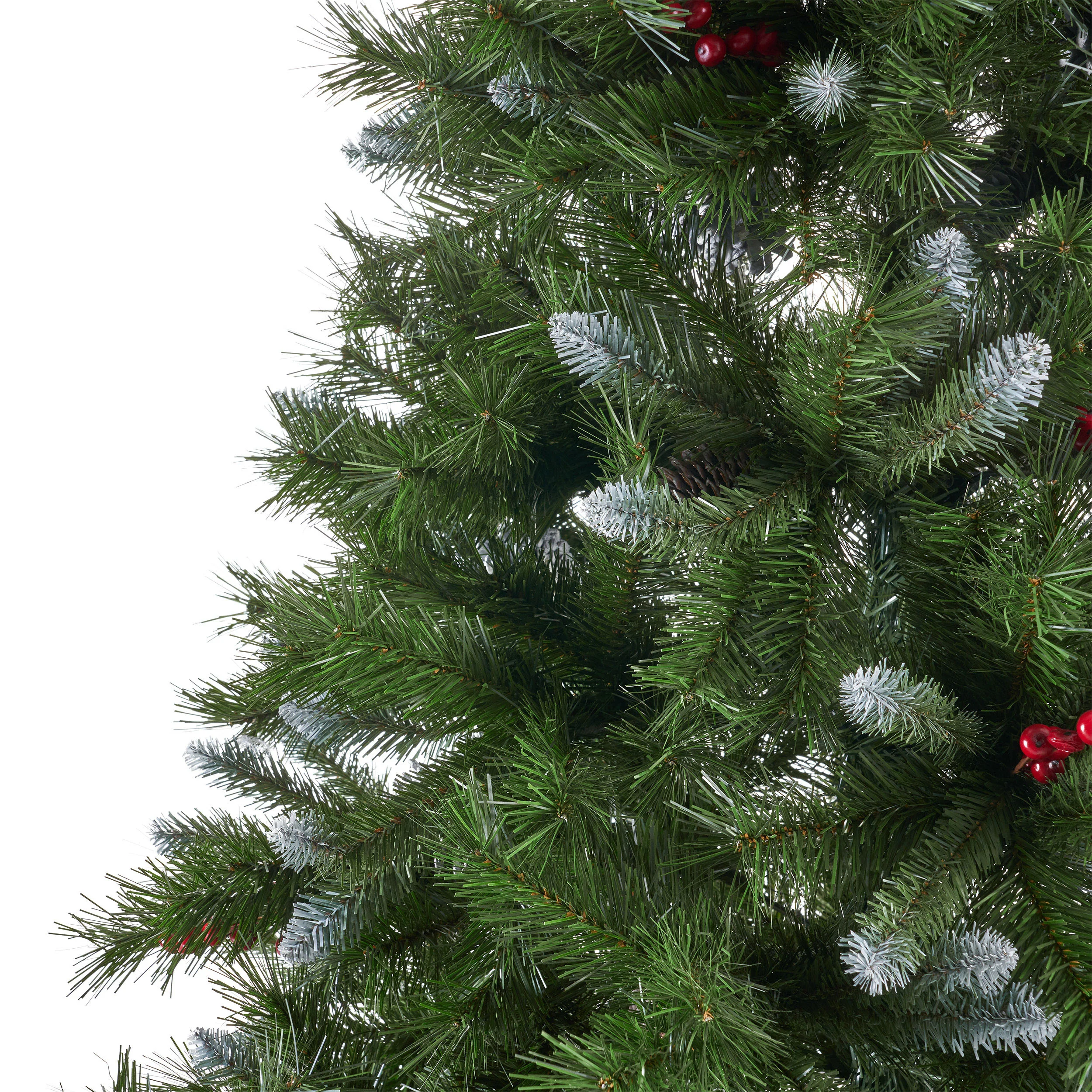 7-foot Mixed Spruce Hinged Artificial Christmas Tree with Frosted Branches, Red Berries, and Frosted Pinecones - furnishings