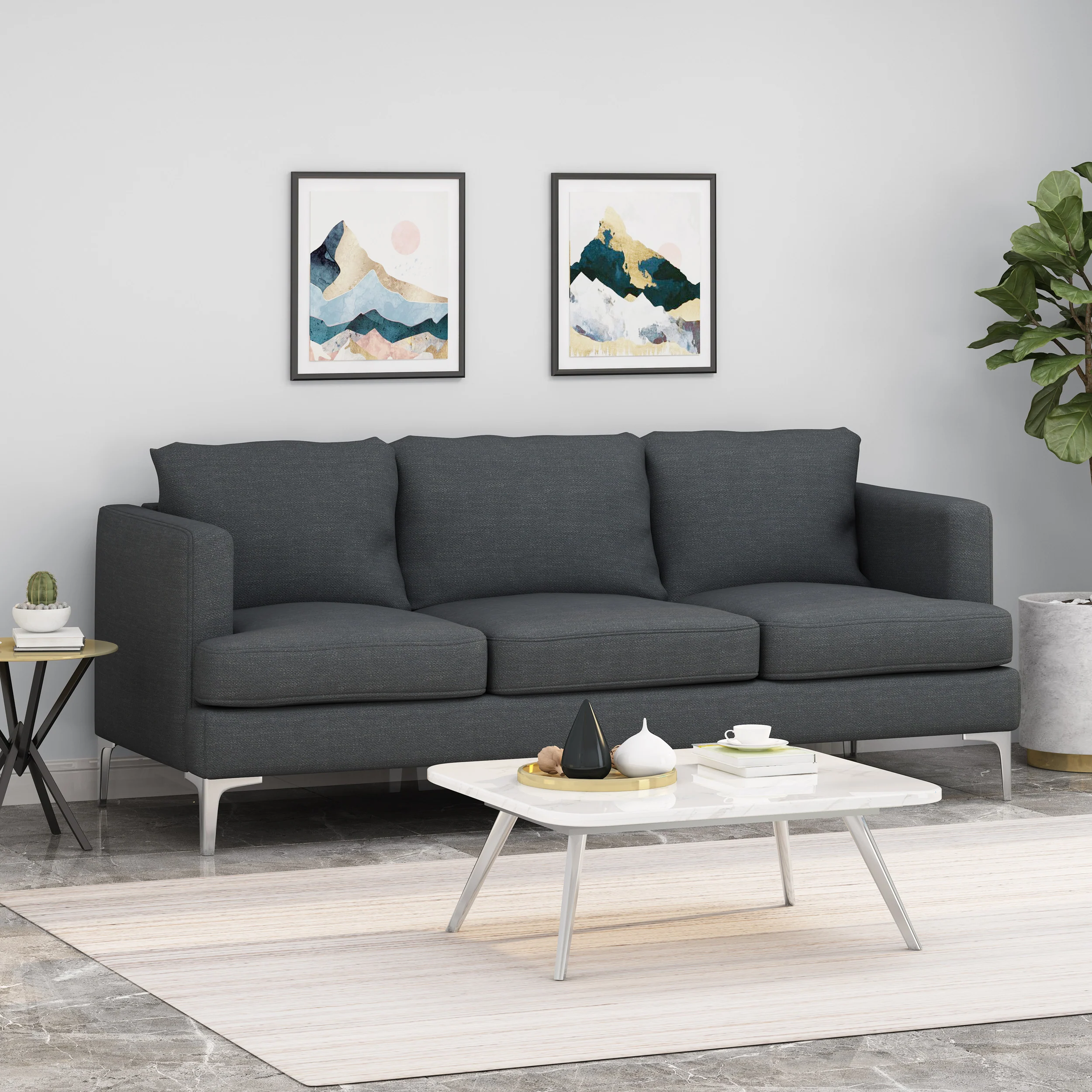 Zoha Modern Fabric 3 Seater Sofa - furnishings