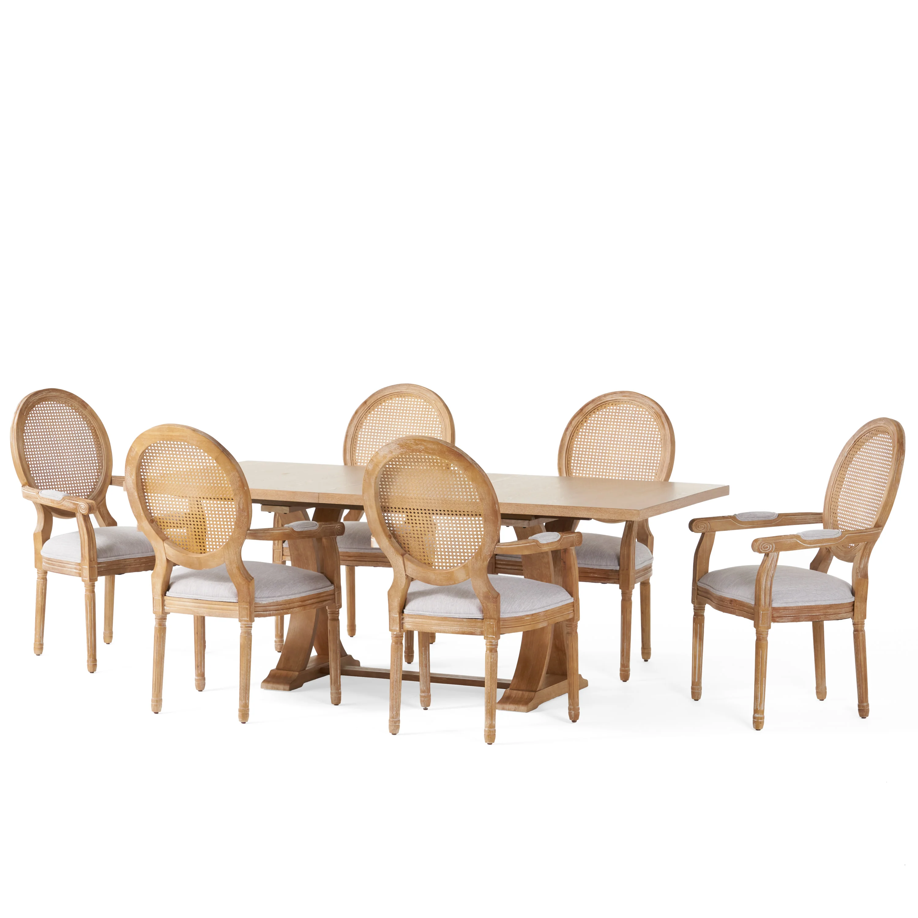 Ismay French Country Wood and Cane 7-Piece Expandable Dining Set - furnishings