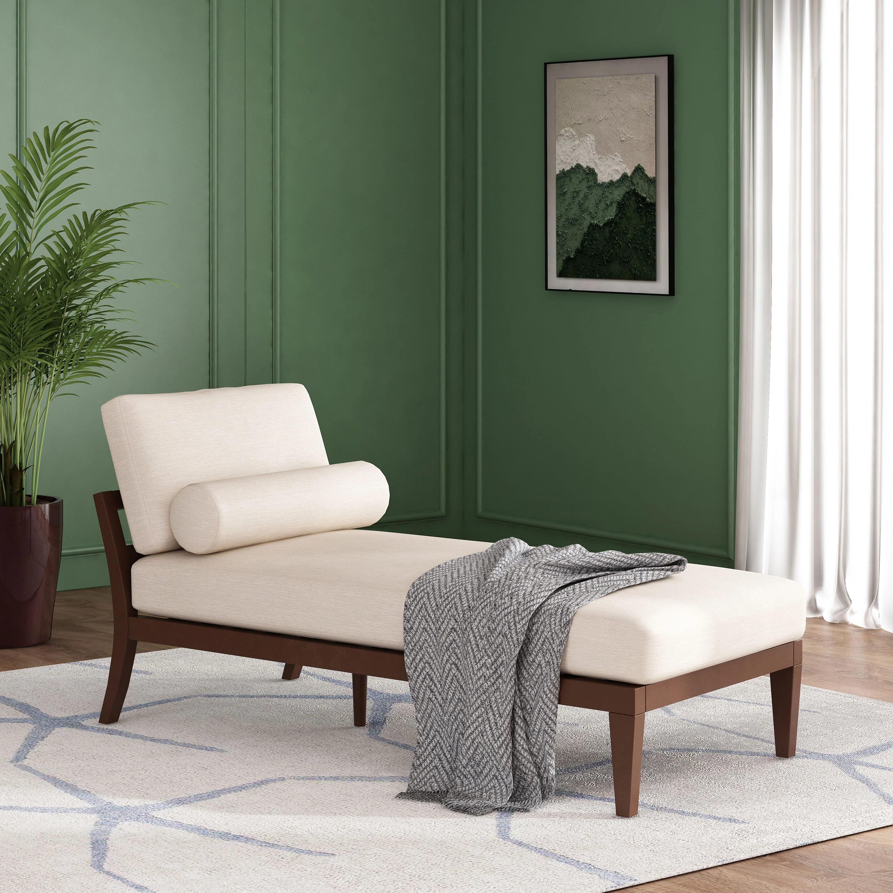 Lochmere Mid Century Modern Fabric Chaise Lounge with Bolster Pillow - furnishings