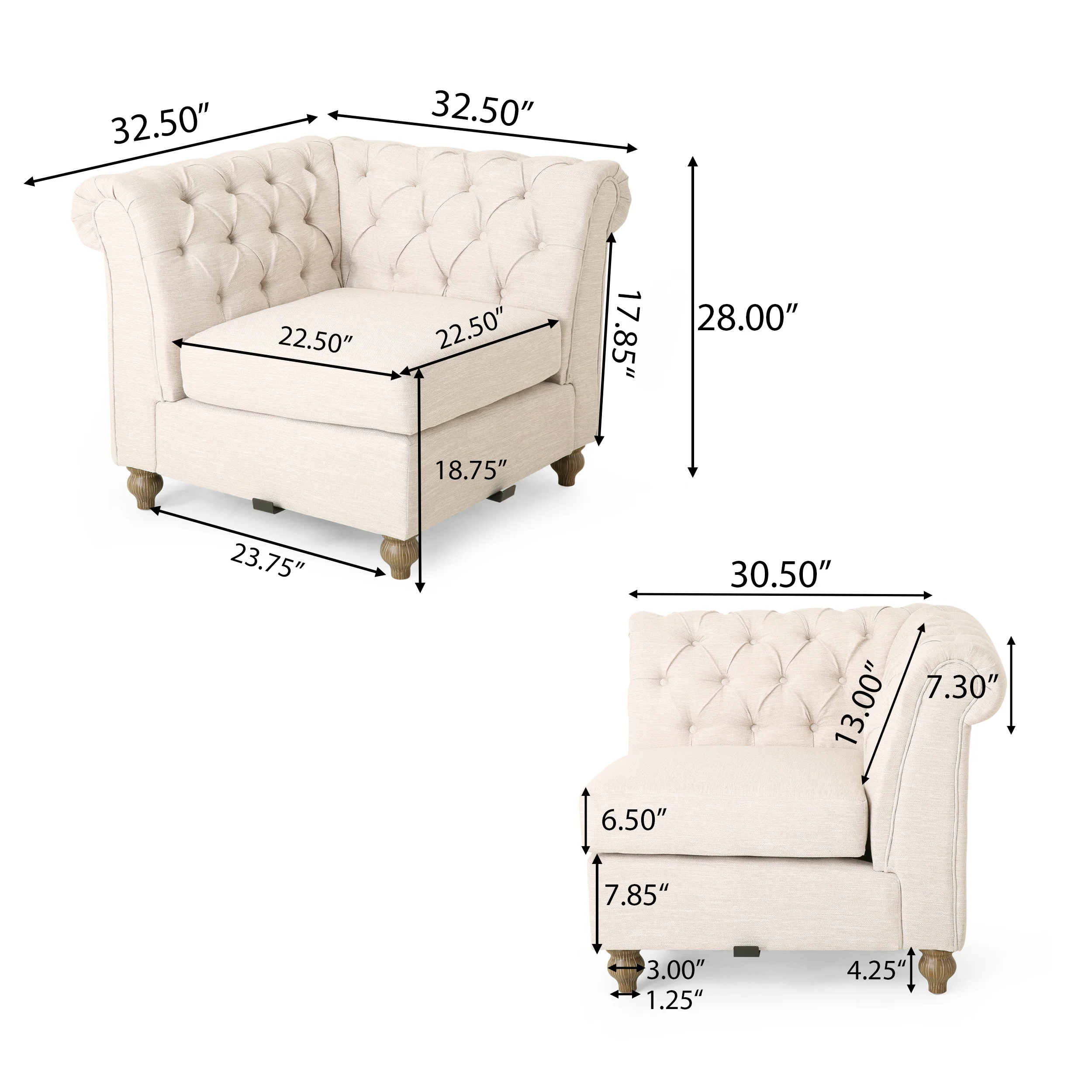 Kinzie Chesterfield Tufted 7 Seater Sectional Sofa with Nailhead Trim - furnishings