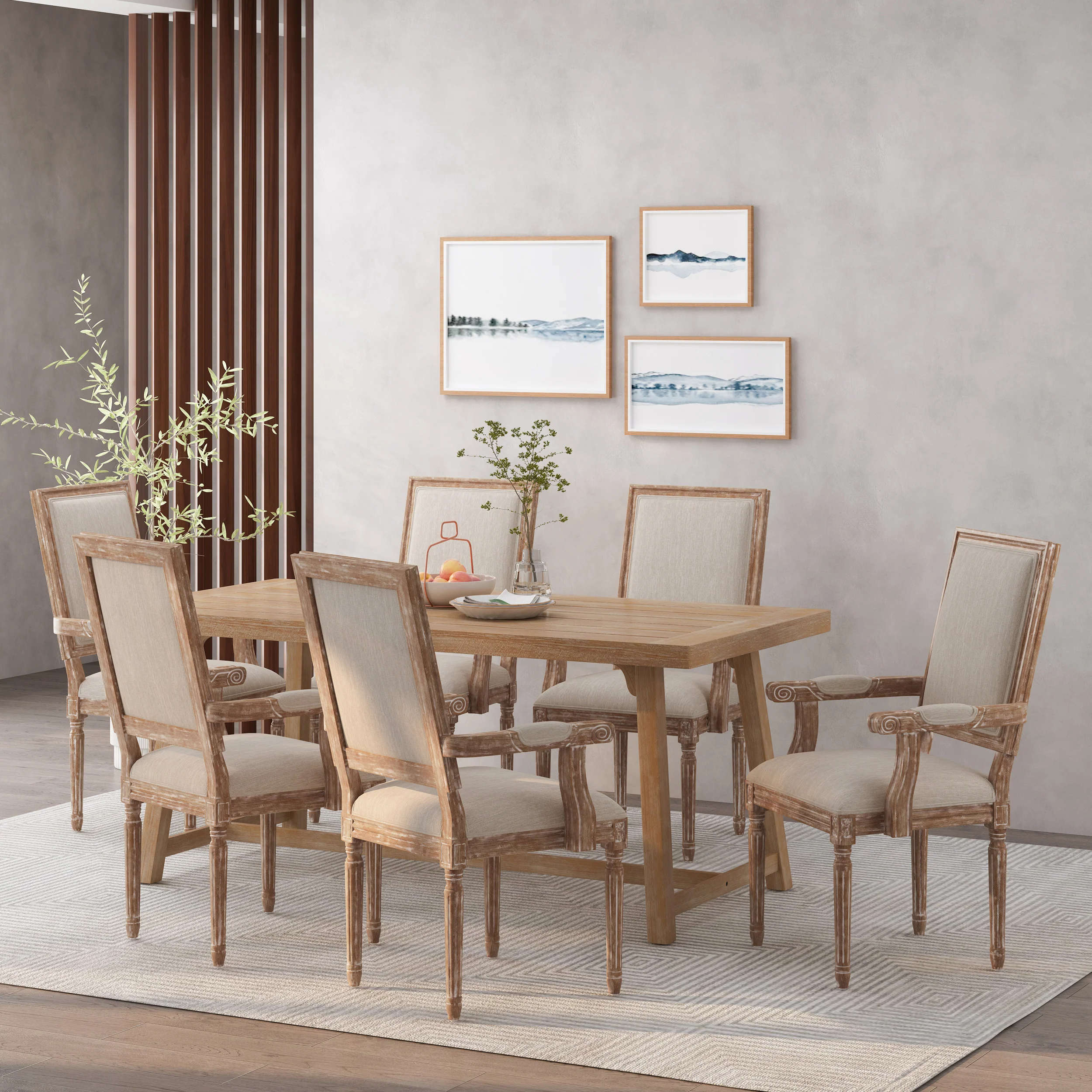 Ashlyn French Country Fabric Upholstered Wood Dining Chairs, Set of 6 - furnishings