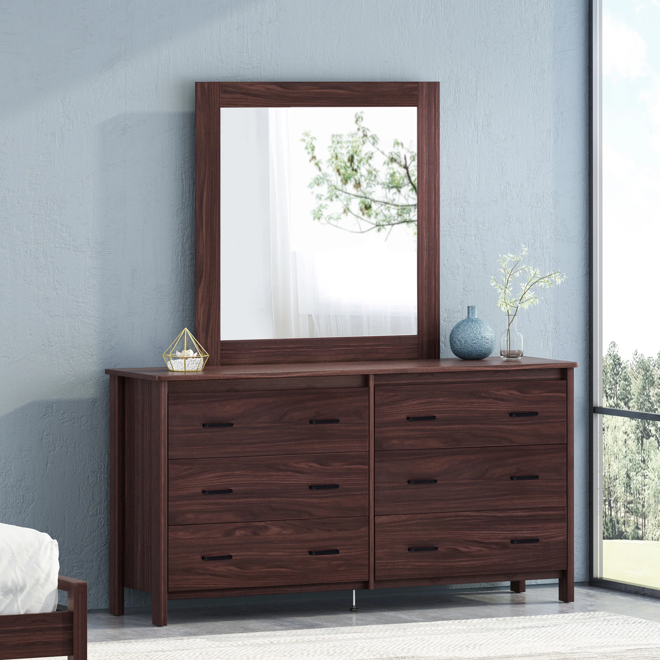 Titeca Contemporary 6 Drawer Vanity Dresser with Square Mirror - furnishings