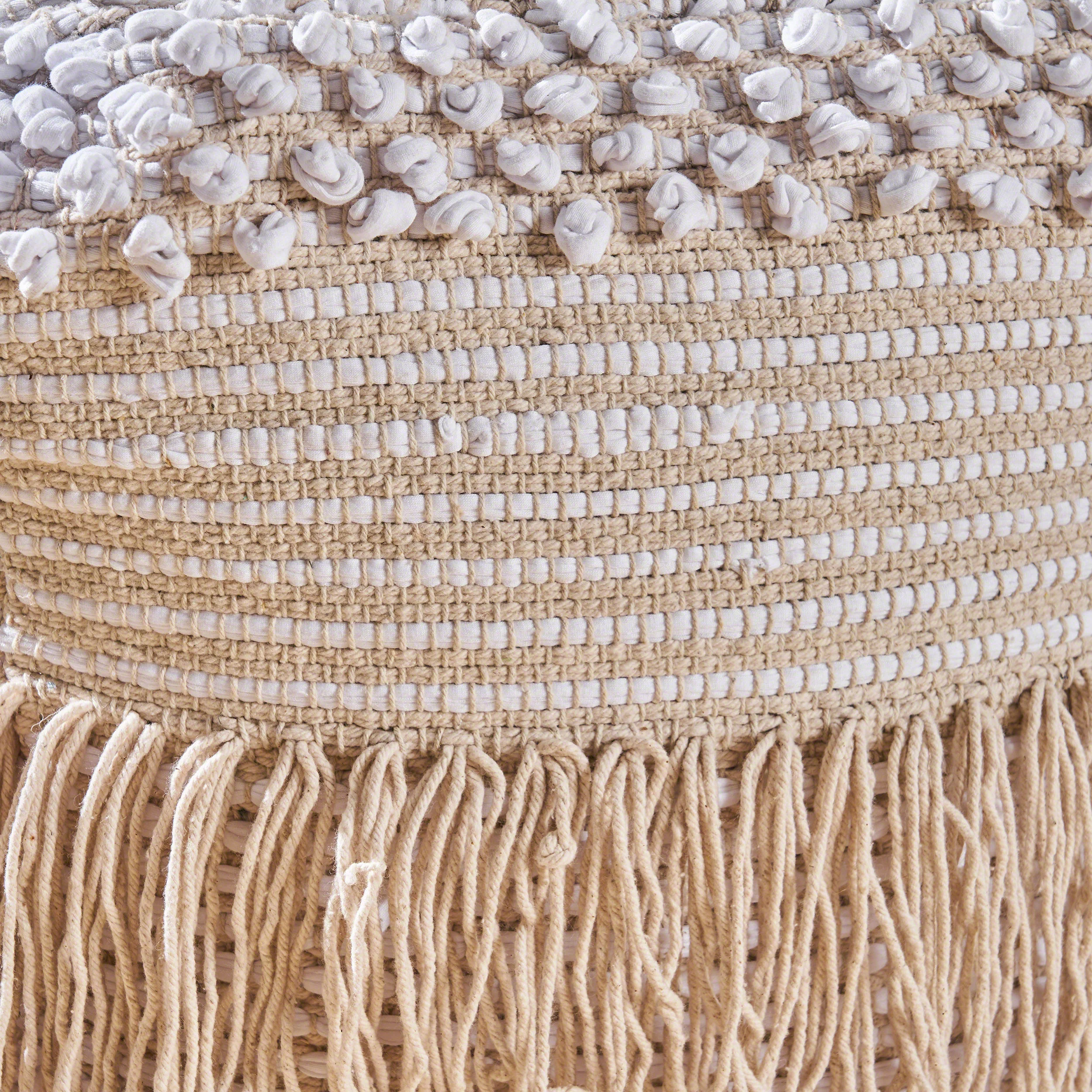 Alfie Boho Cotton Pouf, White - furnishings